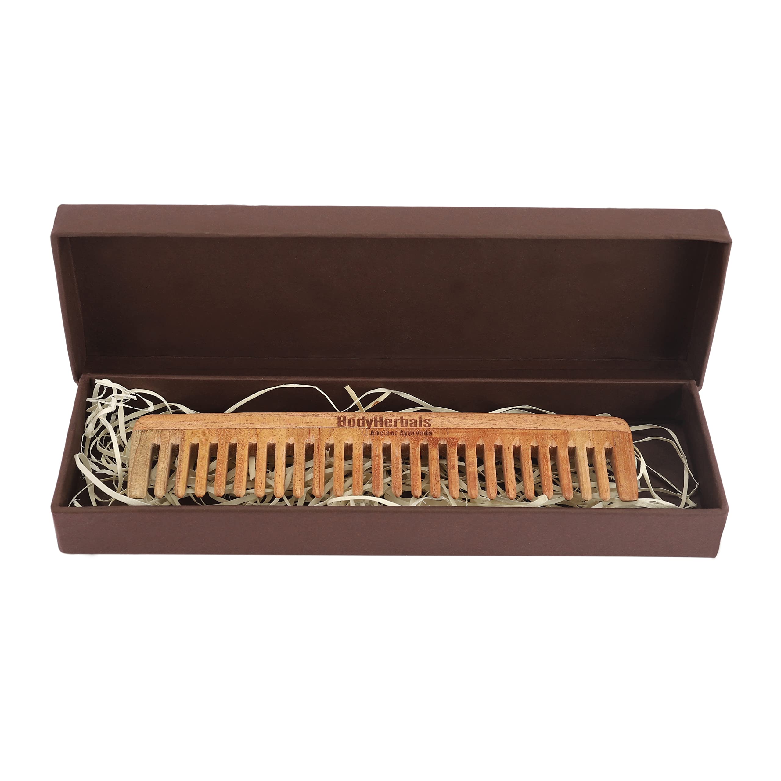 BodyHerbals Anti-Static Wide Tooth Dressing Comb - 100% Natural Neem Wood, Handmade Hair Care Gift Set with Elegant Gift Box (Cream) | Perfect for Detangling Wet Hair, Reducing Frizz & Gentle Scalp Massage