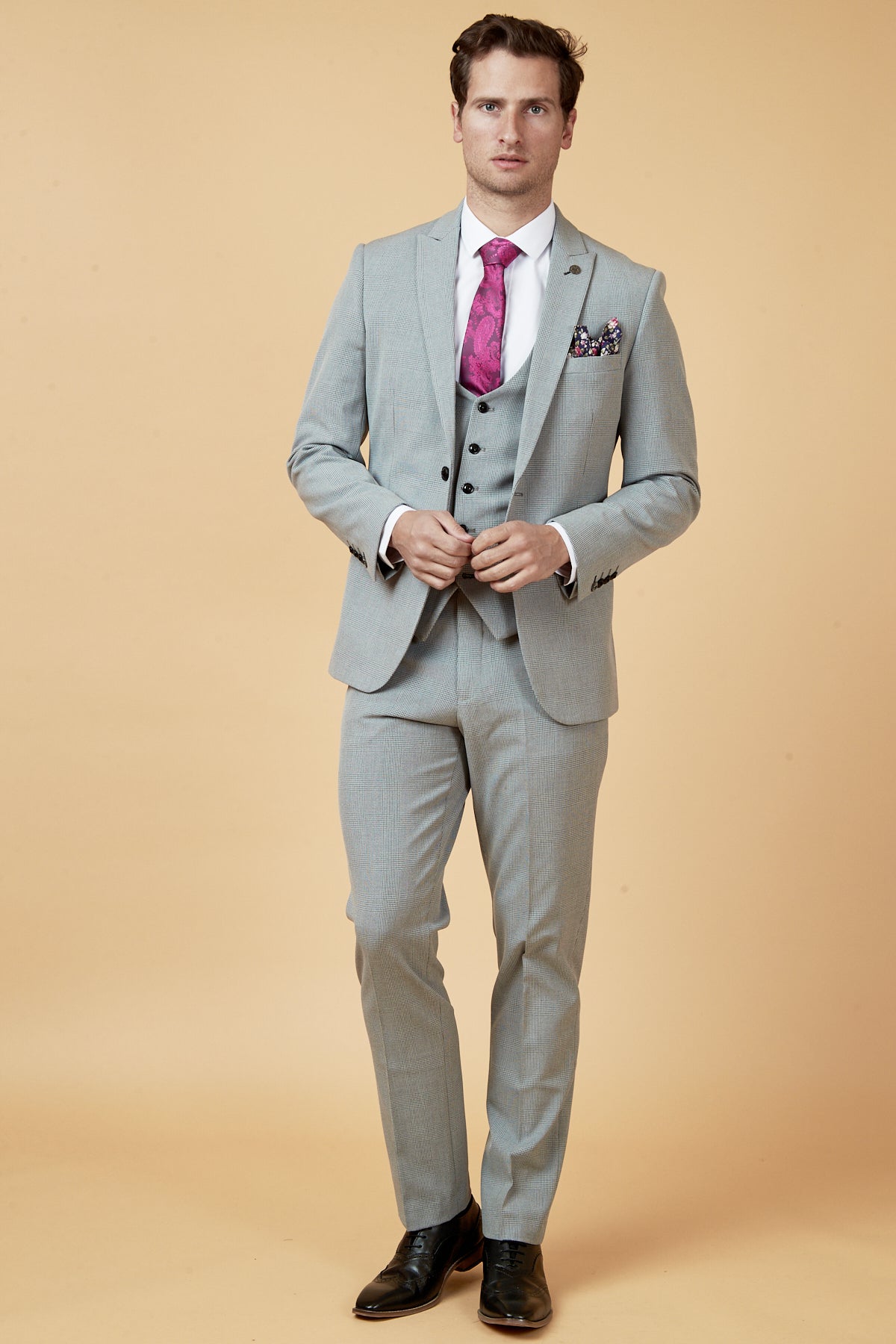 BROMLEY Men's Silver Grey Check Three-Piece Suit | Formal Business Attire | Wedding, Office & Special Occasion Wear