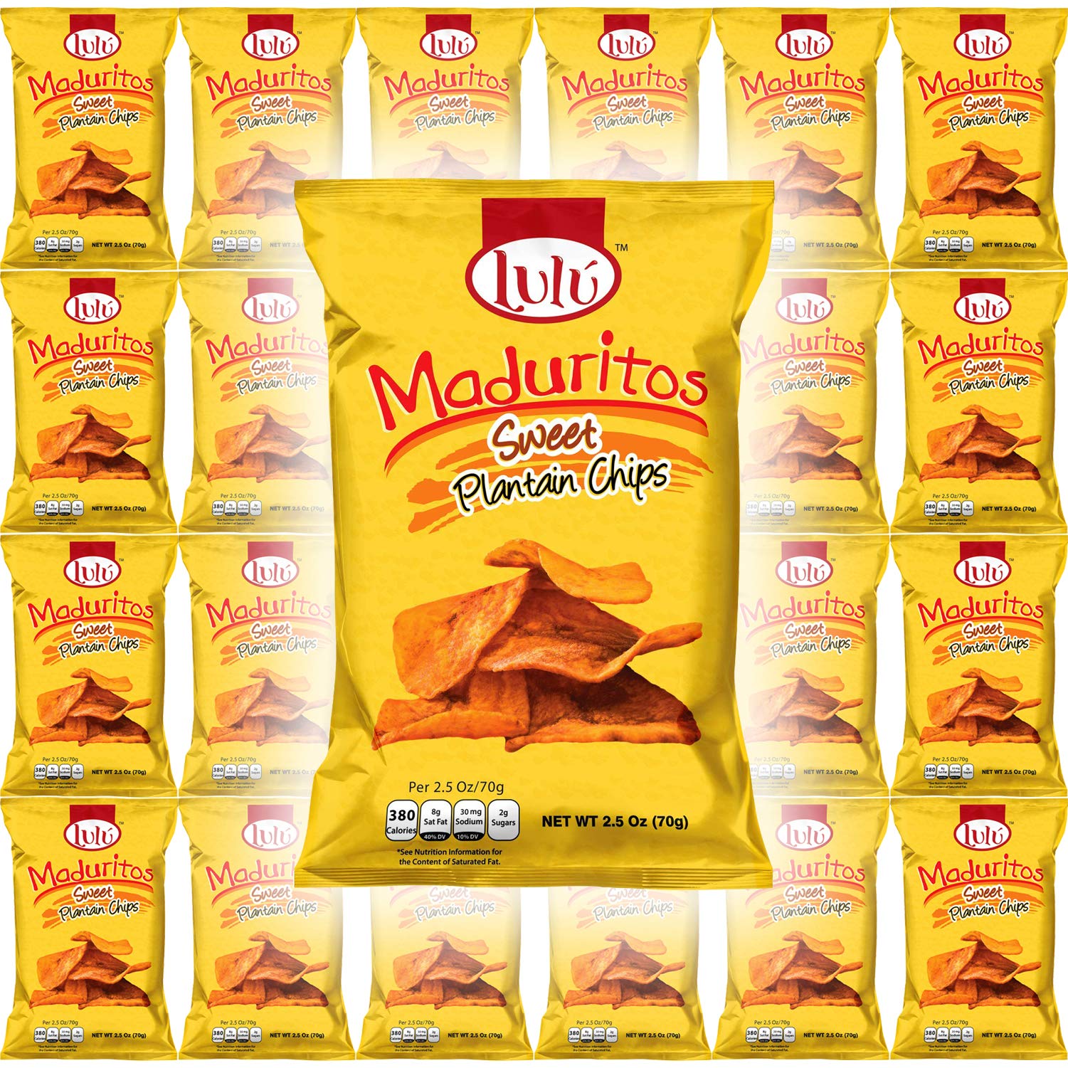 LULU Maduritos Sweet Plantain Chips - Gluten-Free, Non-GMO, Vegan Snack - 2.5oz Bags (Pack of 24, 60oz Total) - Perfect for School Lunches, Road Trips & Healthy Snacking