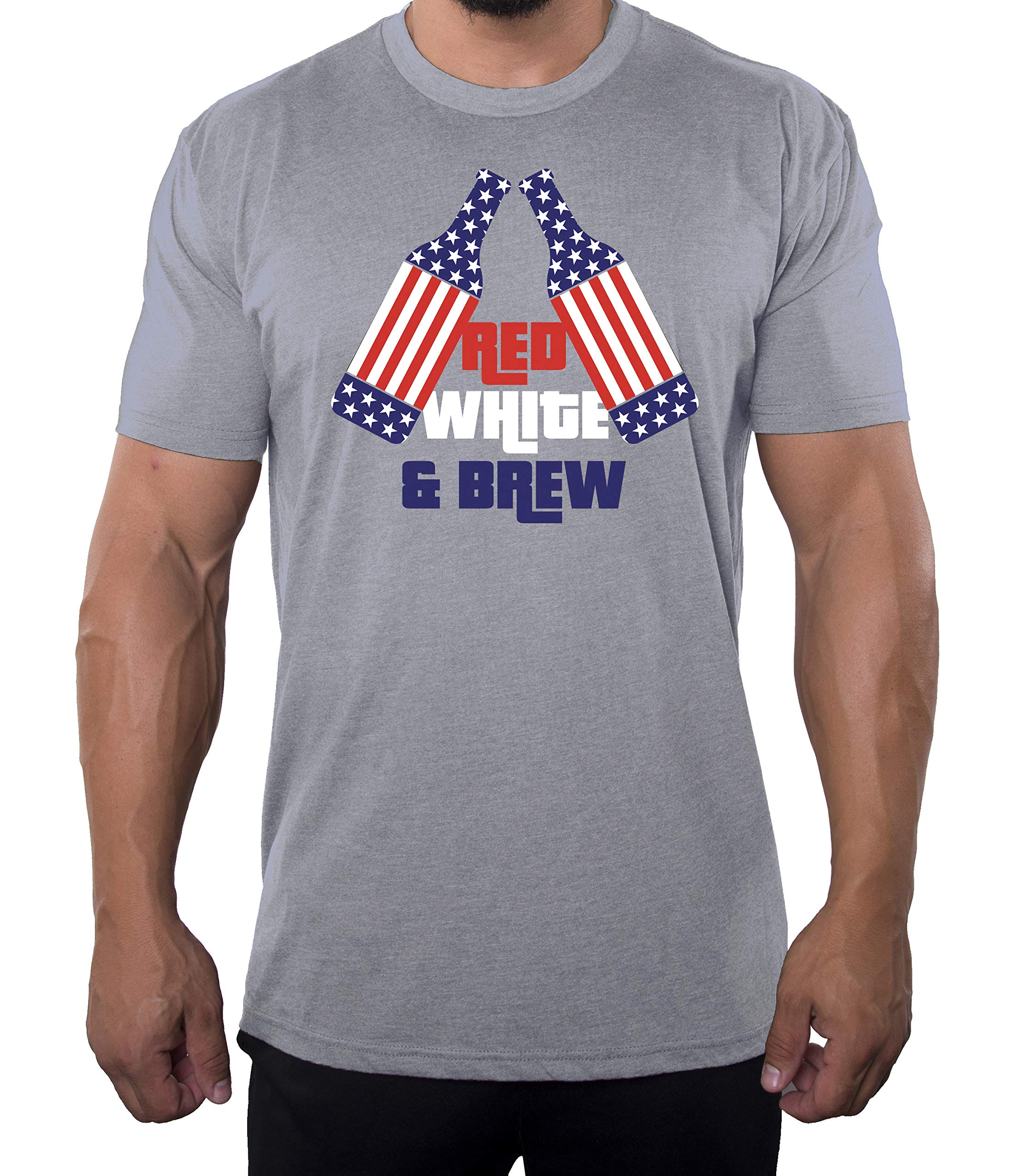 Red White and Brew Men's Funny Drinking T-Shirt - Patriotic 4th of July Graphic Tee for BBQs, Parties & Celebrations