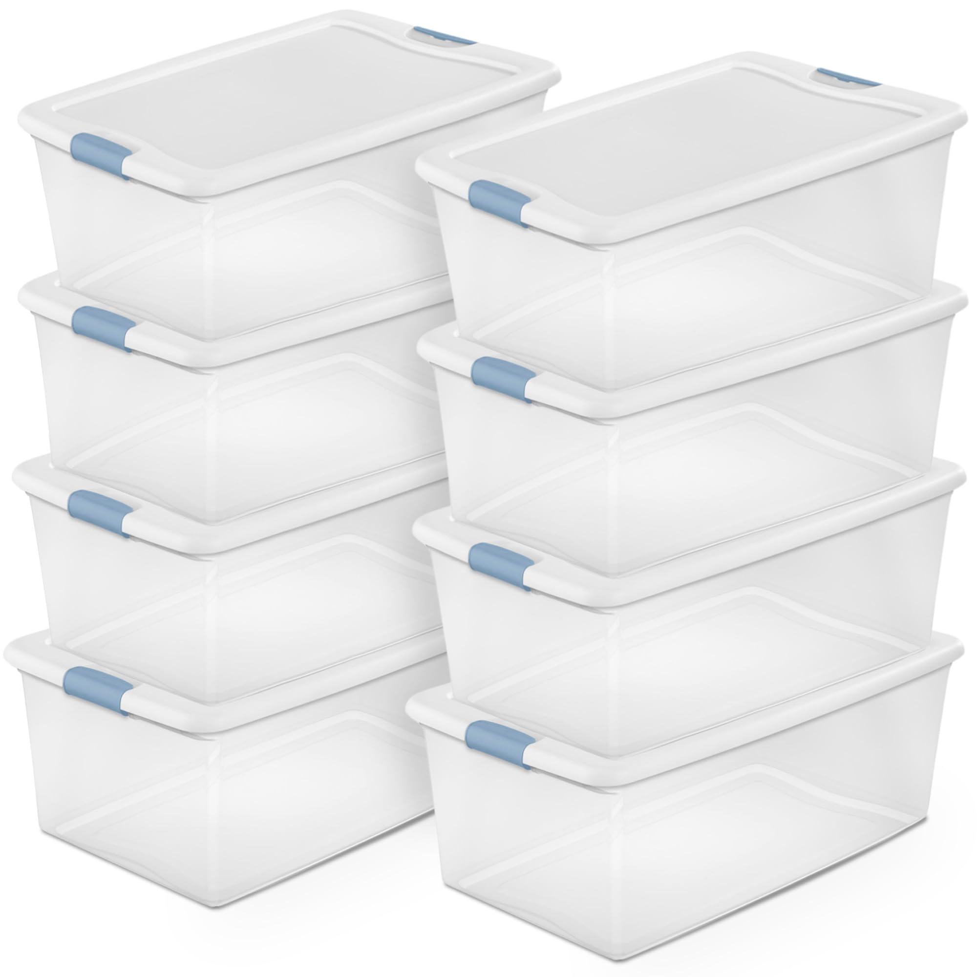 Sterilite 8-Pack 106 Quart Clear Plastic Storage Bins with Latching Lids - Stackable Organizer for Home, Office, Garage & Closet Storage Solutions