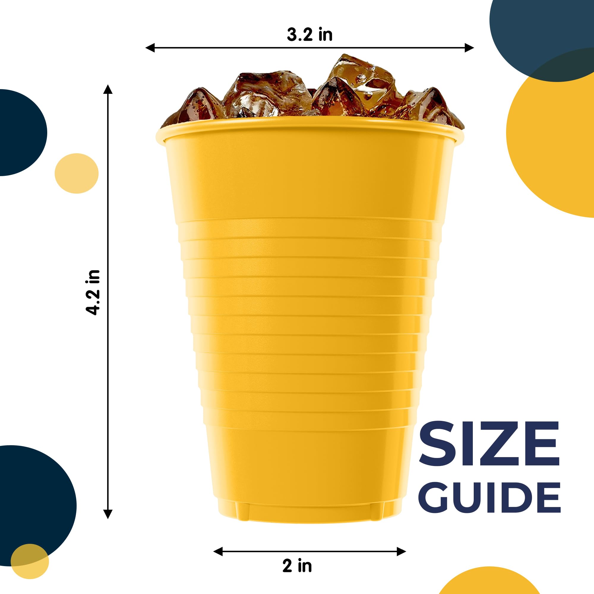 50 Pack 12 Oz Yellow Plastic Cups - Disposable Party Cups for Drinks, Events & Everyday Use | Bulk Plastic Drinkware for Parties, BBQs, Picnics & Home Use | BPA-Free, Durable & Eco-Friendly