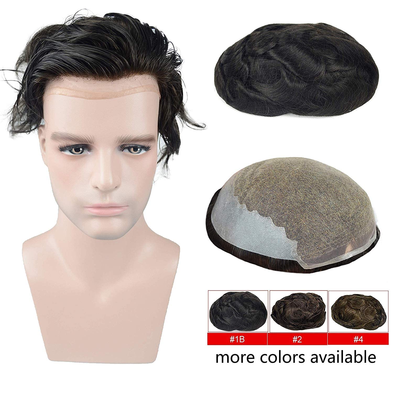 Gramercy Hair Men's Toupee - French Lace with 4 Inch PU Back - European Virgin Human Hair Replacement System for Men (Off Black) - Perfect for Daily Wear, Special Occasions & Hair Loss Solutions