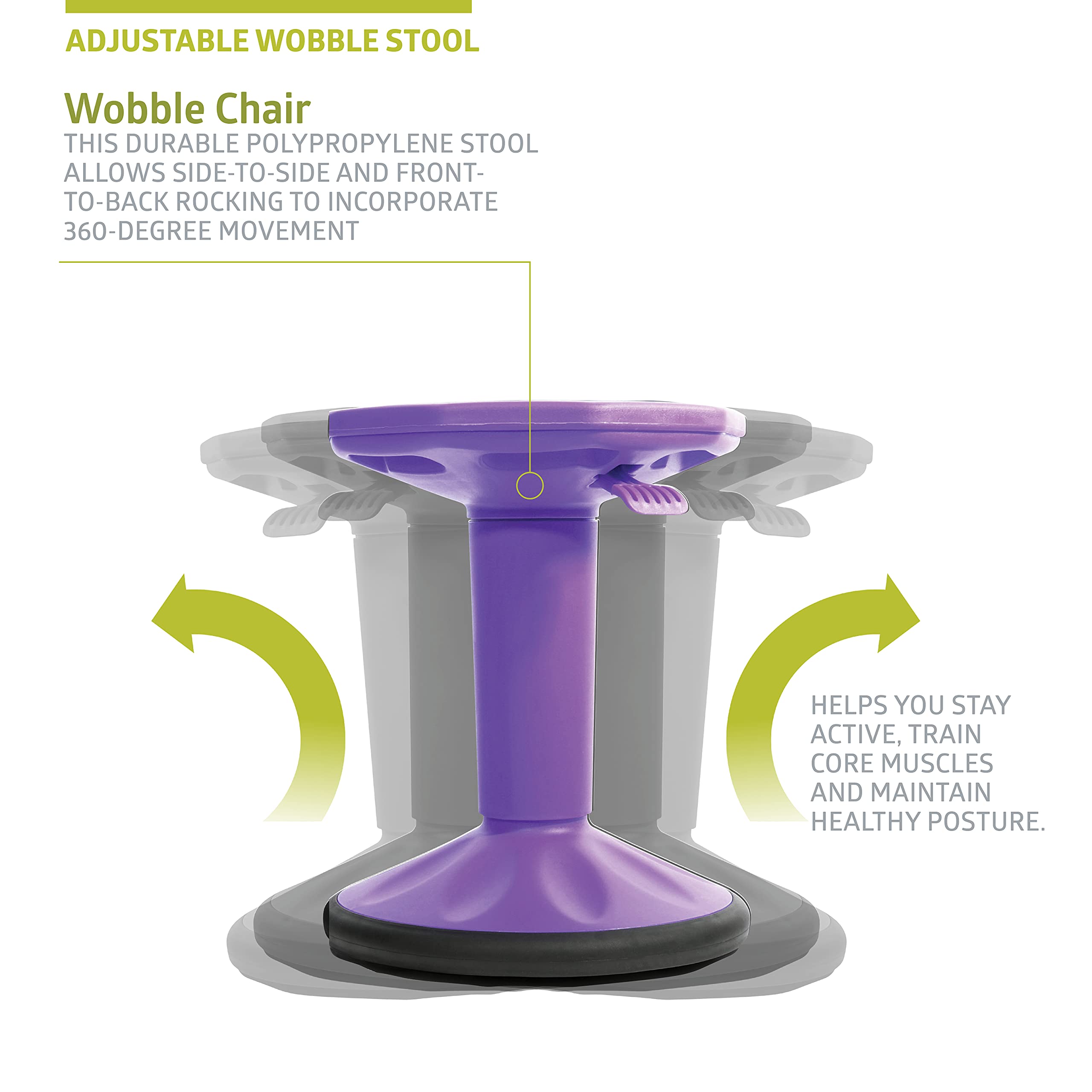 Pearington SitFree Height Adjustable Wobble Stool - Active Flexible Seating Chair for Kids & Adults - Ergonomic Office & School Chair - Purple - Perfect for Home Office, Classroom & ADHD Focus