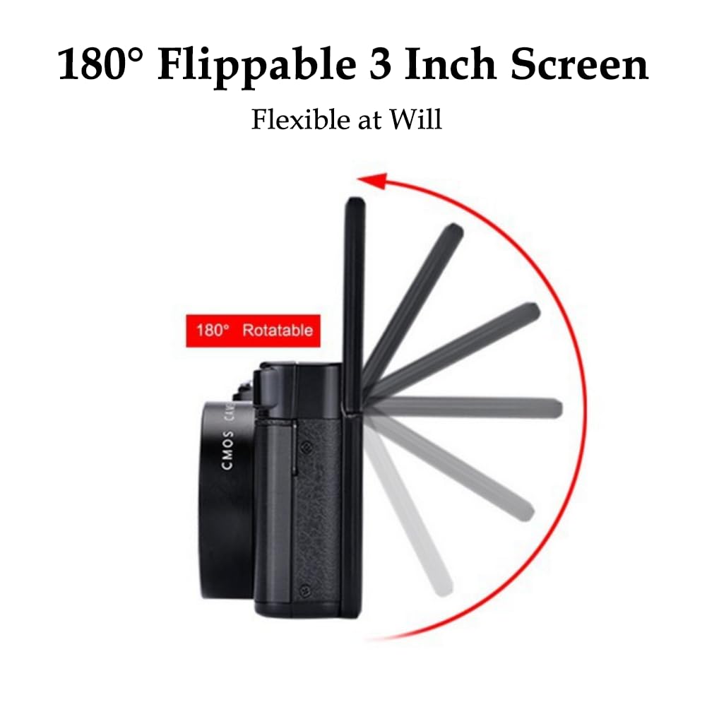 4K HD Digital Camera 48MP with 180° Flip Screen & Auto Focus - 3 Inch LCD Display, 800mAh Rechargeable Battery, Supports 128GB SD Card (Black) - Perfect for Vlogging, Travel Photography & YouTube Content Creation