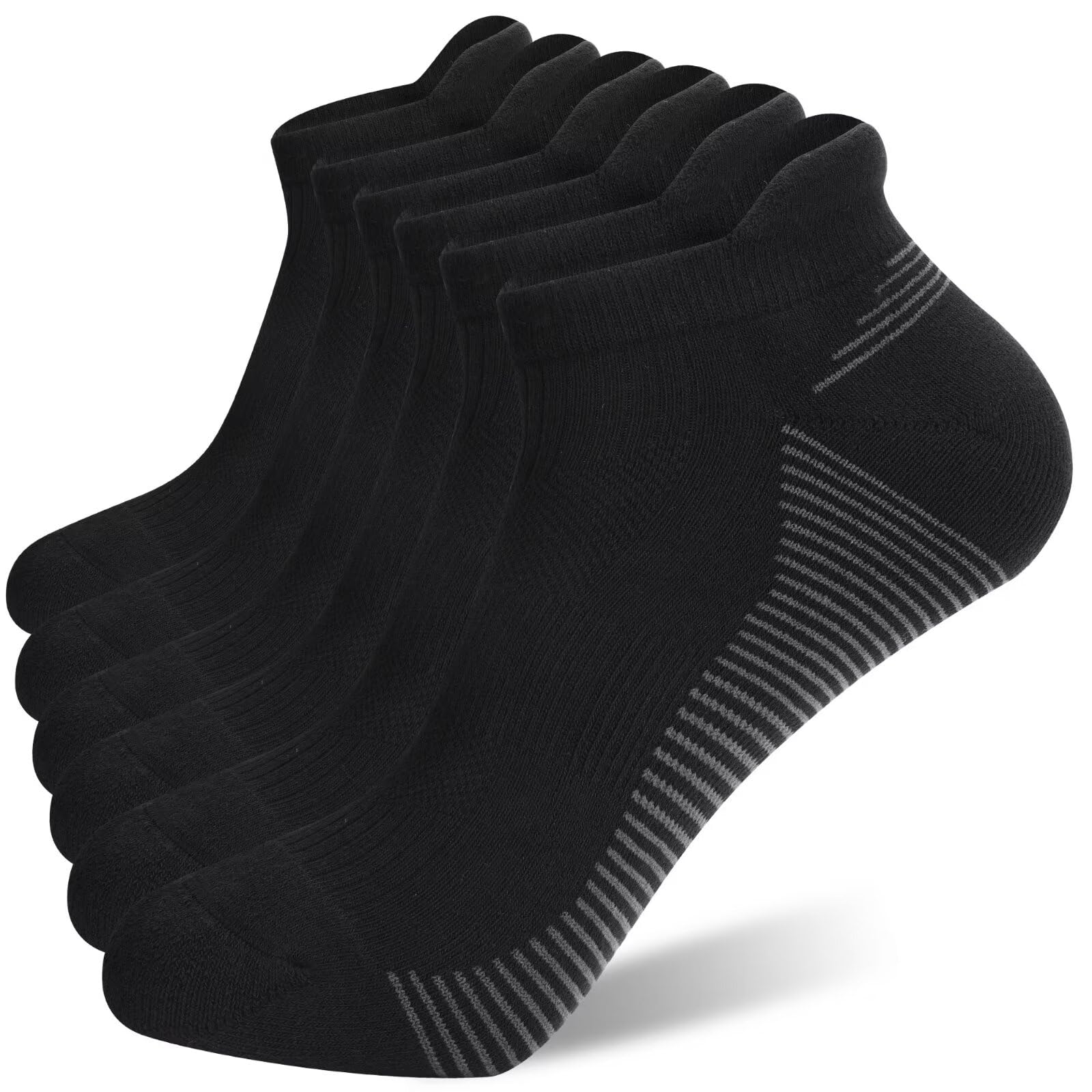 VVFXX Men's Athletic Running Socks - 6 Pairs No Show Ankle Socks with Compression Support for Sports, Gym & Daily Wear - Breathable Moisture Wicking Workout Socks for Men
