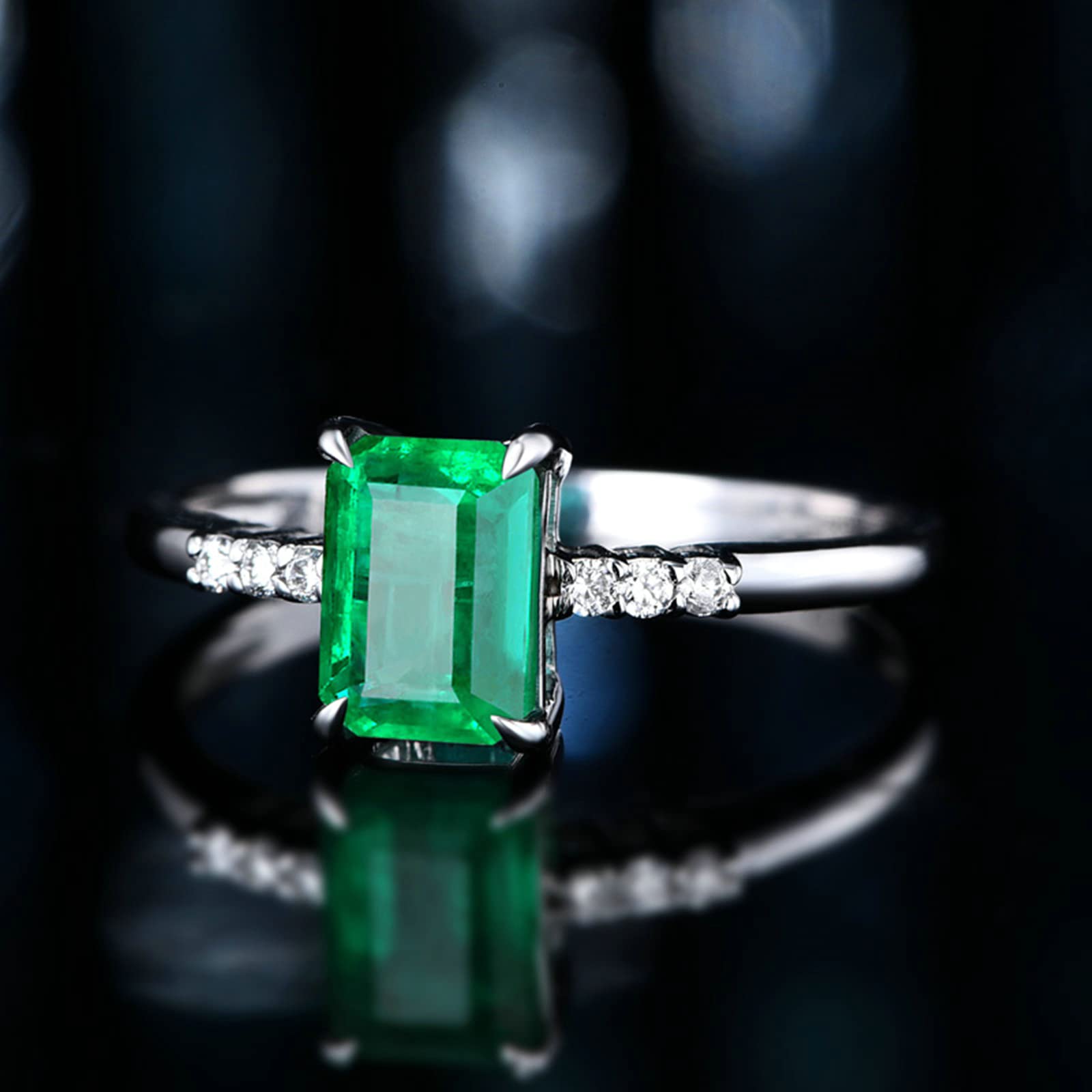 18K White Gold & 925 Sterling Silver Women's Wedding Band - Simple Vintage Moissanite/Zirconia Engagement Ring with Created Emerald | Perfect for Bridal Jewelry, Anniversary Gifts & Everyday Elegance