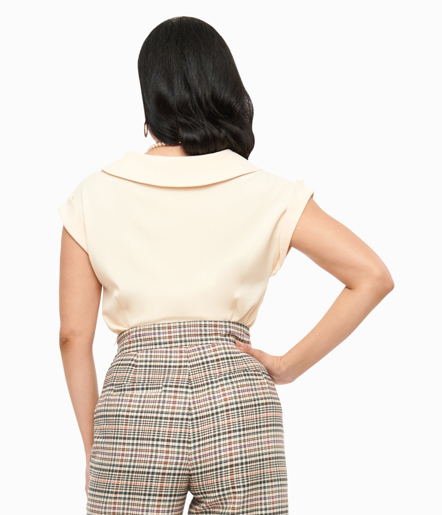 Vintage 1960s Dark Cream Twill Sleeveless Blouse - Retro Women's Top for Casual Wear, Office & Special Occasions