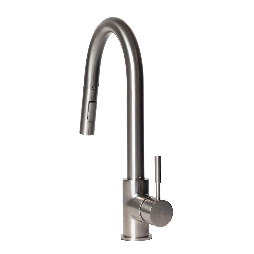 ZLINE Gemini Pull Down Single Handle Kitchen Faucet in Brushed Nickel - High Arc Modern Design for Easy Cleaning & Food Prep (GEM KF BN) | Perfect for Busy Home Cooks & Professional Chefs
