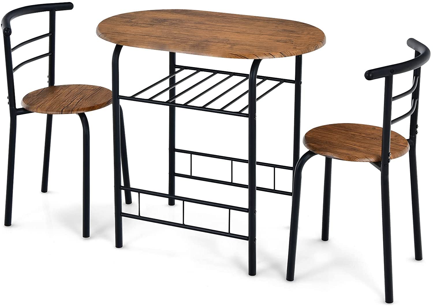 FANTASK 3-Piece Dining Table Set with 2 Chairs - Compact Kitchen Table with Metal Frame & Storage Shelf - Space-Saving Breakfast Nook Set for Apartments, Small Kitchens, Cafes (Black & Brown) - Perfect for Morning Coffee, Casual Meals & Small Space Dining