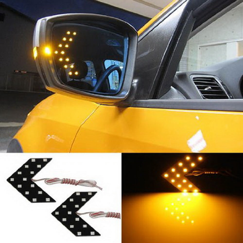2 Pack Amber 14 SMD LED Arrow Turn Signal Lights for Car Side Mirrors - Waterproof Blinker Upgrade for Safer Lane Changing & Night Driving