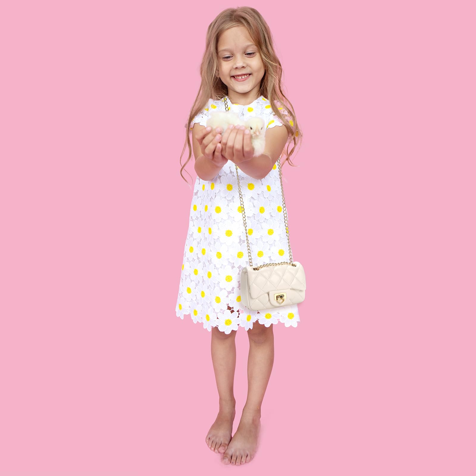 **Cute Heart Lock Crossbody Purse for Girls Age 3-14 - Toddler Shoulder Bag with Chain Strap - Perfect for School, Birthday Gifts & Dress-Up Play**