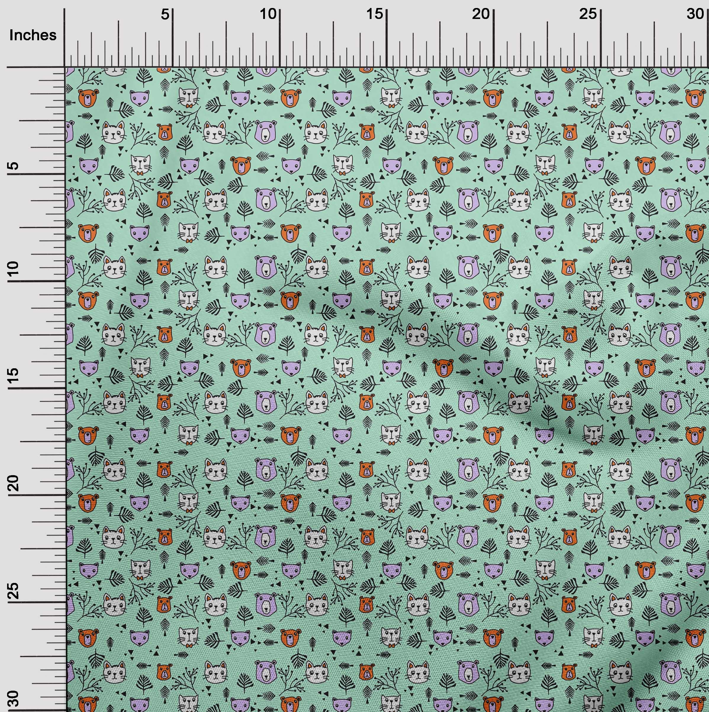 Premium Cotton Cambric Fabric - Light Mint Green Animal Print for Kids Quilting & Sewing Projects | 56 Inch Wide by The Yard | Perfect for DIY Baby Blankets, Clothing & Home Decor