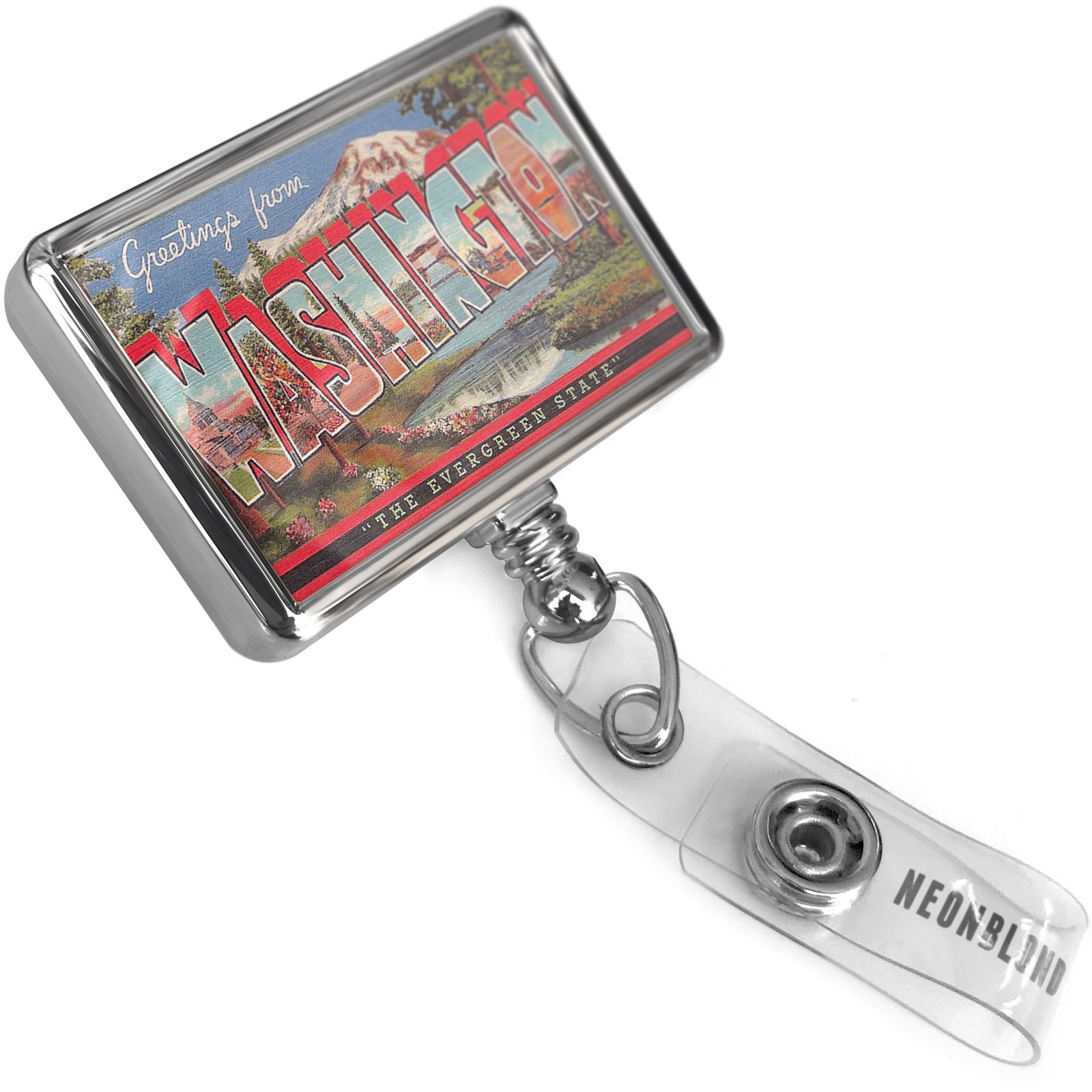 Vintage Washington Bulldog Retractable ID Badge Reel with Belt Clip Holder - Perfect for Office, Security, Events & Conventions (Neonblond Brand)