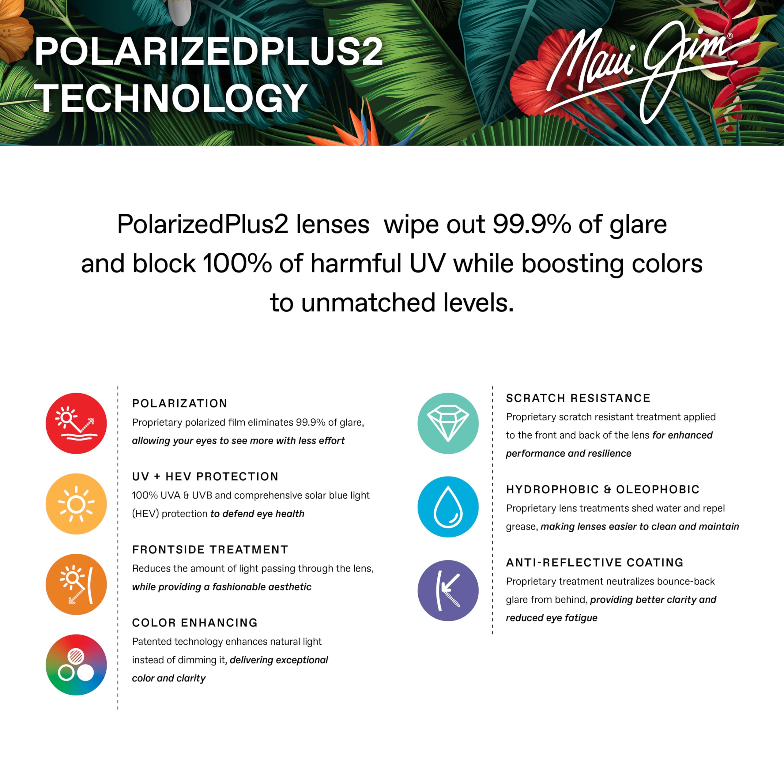 Maui Jim Women's Pua PolarizedPlus2 Lenses Square Sunglasses for Women - UV Protection, Anti-Glare, Lightweight & Stylish - Perfect for Driving, Beach, and Outdoor Activities