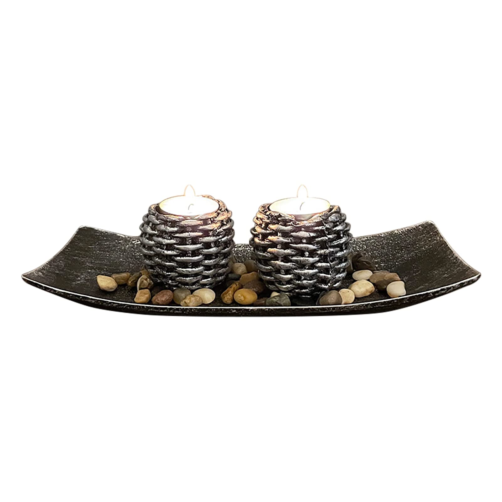 ZZTT Rustic Rattan Candle Holder Set - Silver Resin Home Decor for Birthday, Festive & Candlescape - Durable Desktop Ornament & Reusable Gift for Wedding, Party, Dining Table Decoration