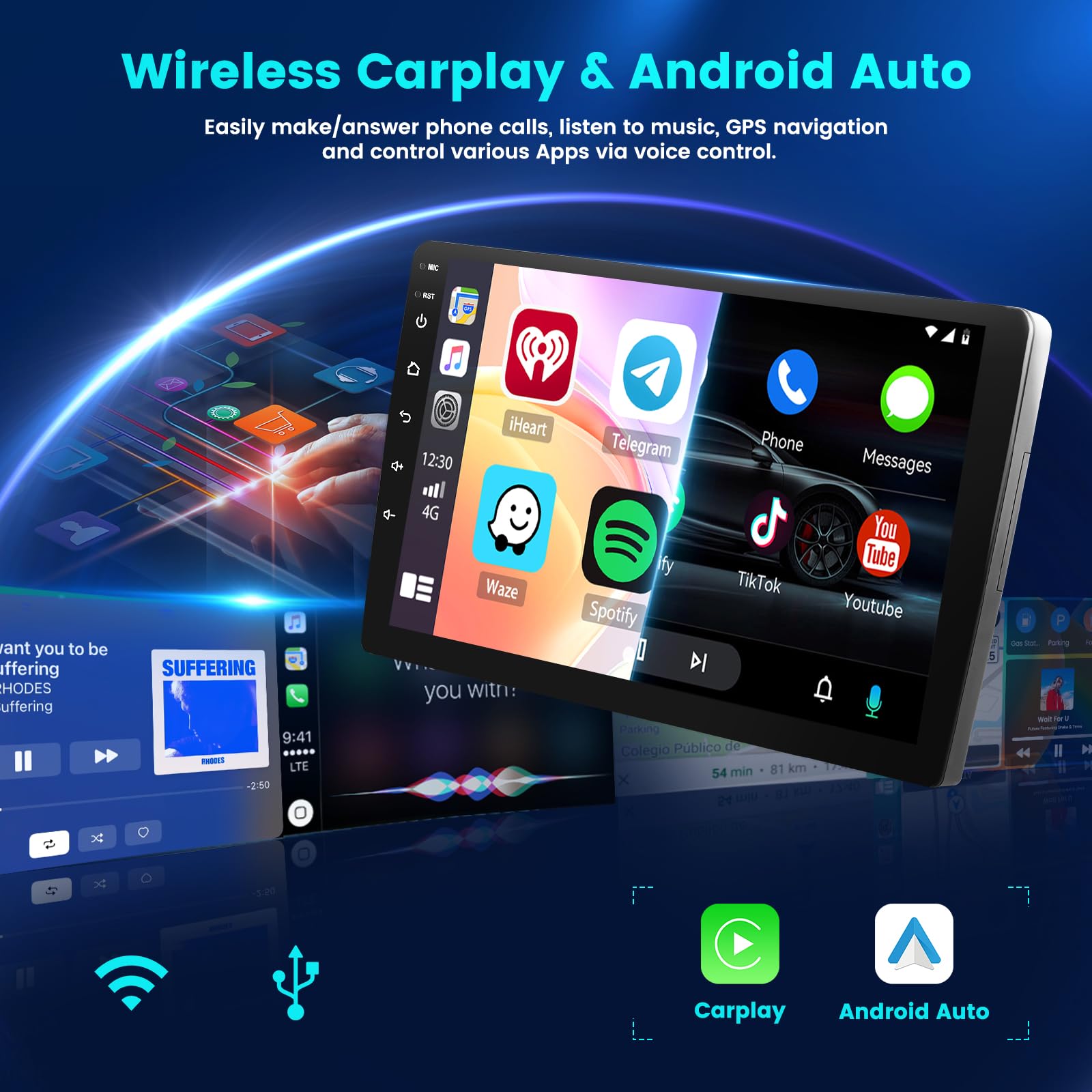Hikity 9 Inch Android 13 Car Stereo with Wireless Apple CarPlay & Android Auto for 2006-2012 Hyundai Santa Fe - Bluetooth, GPS, WiFi, Touch Screen, Backup Camera, FM RDS, Mirror Link, EQ, SWC | Perfect for Hands-Free Calling, Navigation & Entertainment While Driving