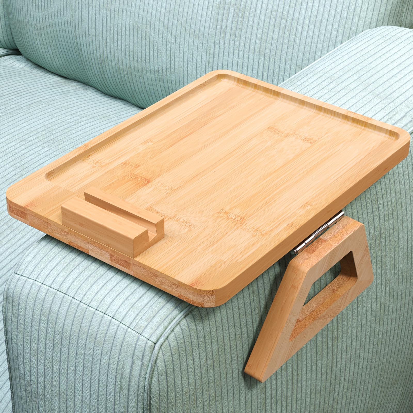 360° Rotating Bamboo Sofa Tray - Foldable Armrest Tray for Drinks, Snacks & Phone - Perfect for Living Room Relaxation