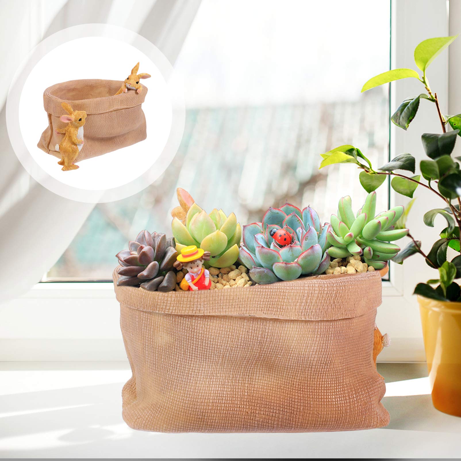 DOITOOL Resin Bunny Sack Flower Pot - Cute Succulent Planter with Idyllic Design, Home Decor Plant Container for Indoor/Outdoor Use - Perfect for Windowsill, Garden, Office Desk & Gift Giving