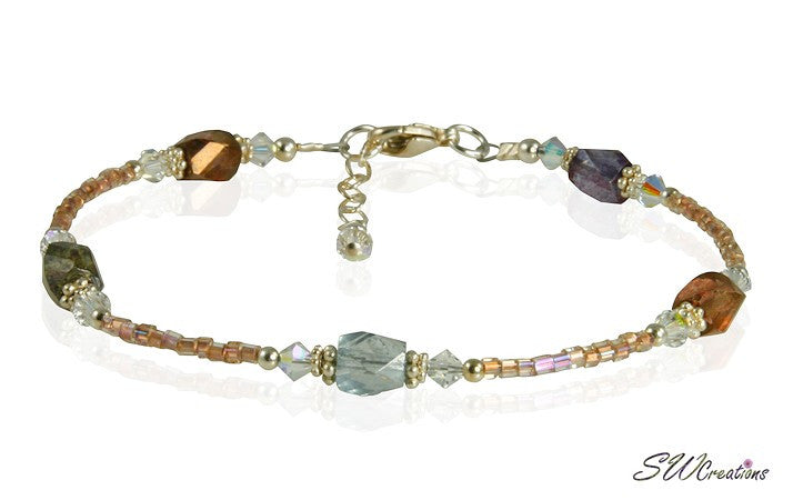 Natural Earth Tone Crystal Glass Beaded Anklet - Boho Chic Adjustable Ankle Bracelet for Women | Perfect for Beach, Festival & Summer Outfits