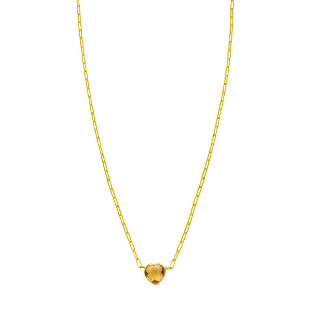 14K Gold Citrine Heart Pendant Necklace for Women - Elegant Jewelry Gift for Valentine's Day, Anniversary & Special Occasions