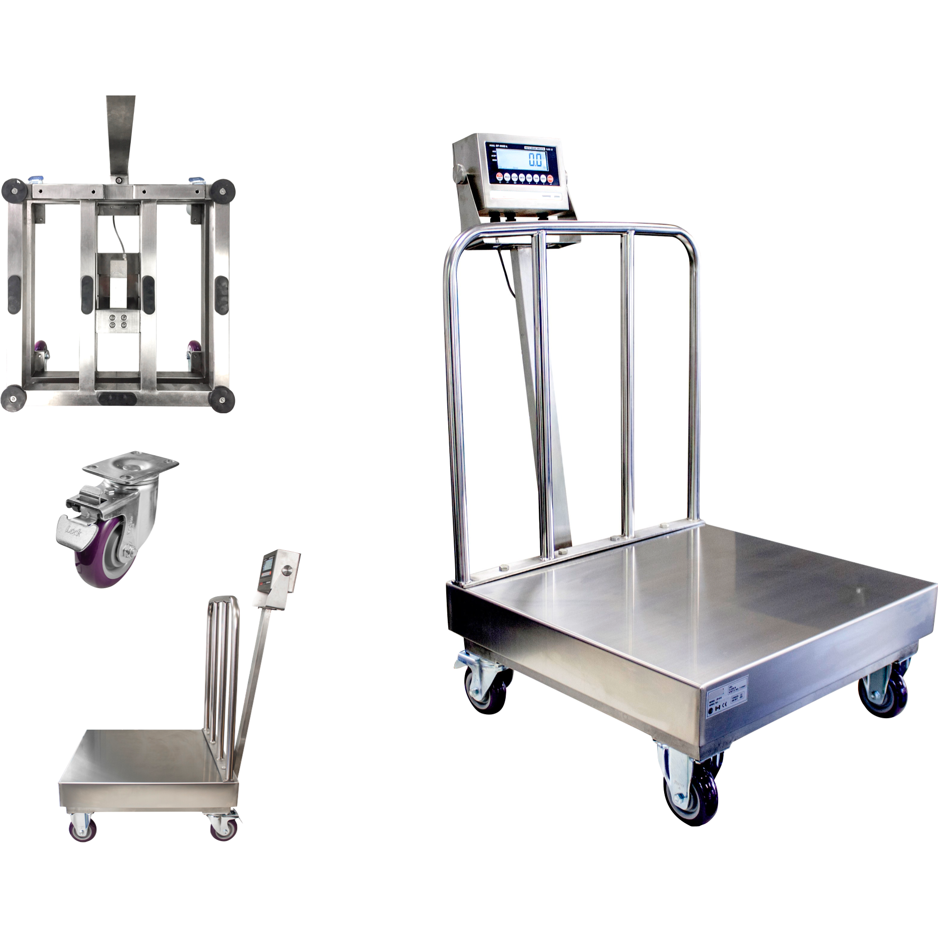 SL 915 SSBW NTEP Certified Stainless Steel Washdown Bench Scale with Wheels & Backrail - Heavy Duty Commercial Scale for Food Processing, Warehouses & Industrial Use