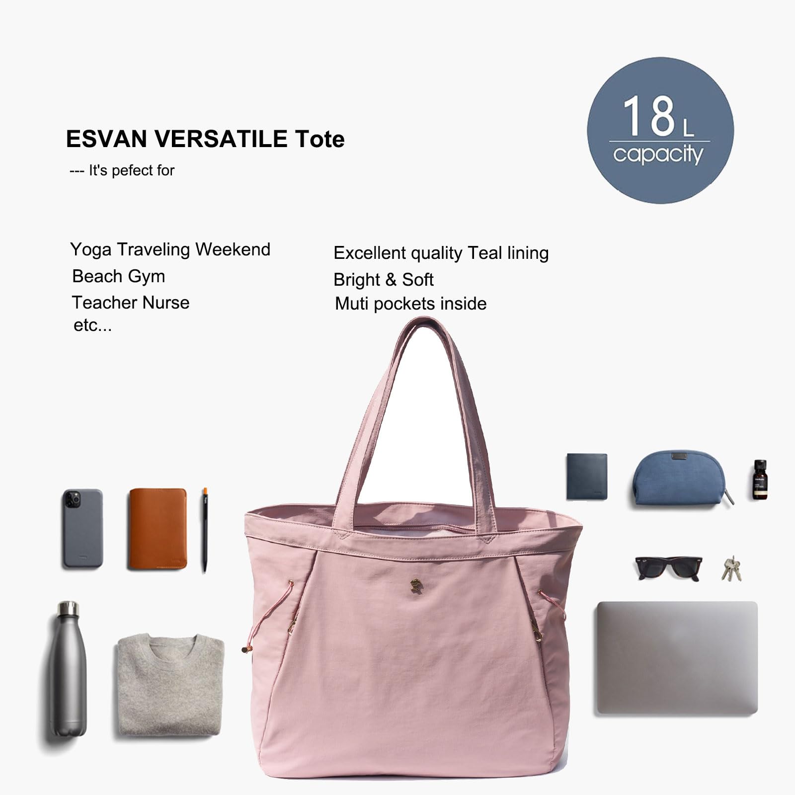 ESVAN Yoga Tote Bag for Women - Gym & Travel Shoulder Bag for Workout & Beach