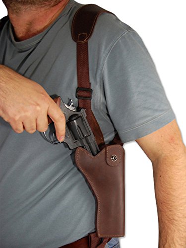 Barsony Vertical Brown Leather Shoulder Holster for 6