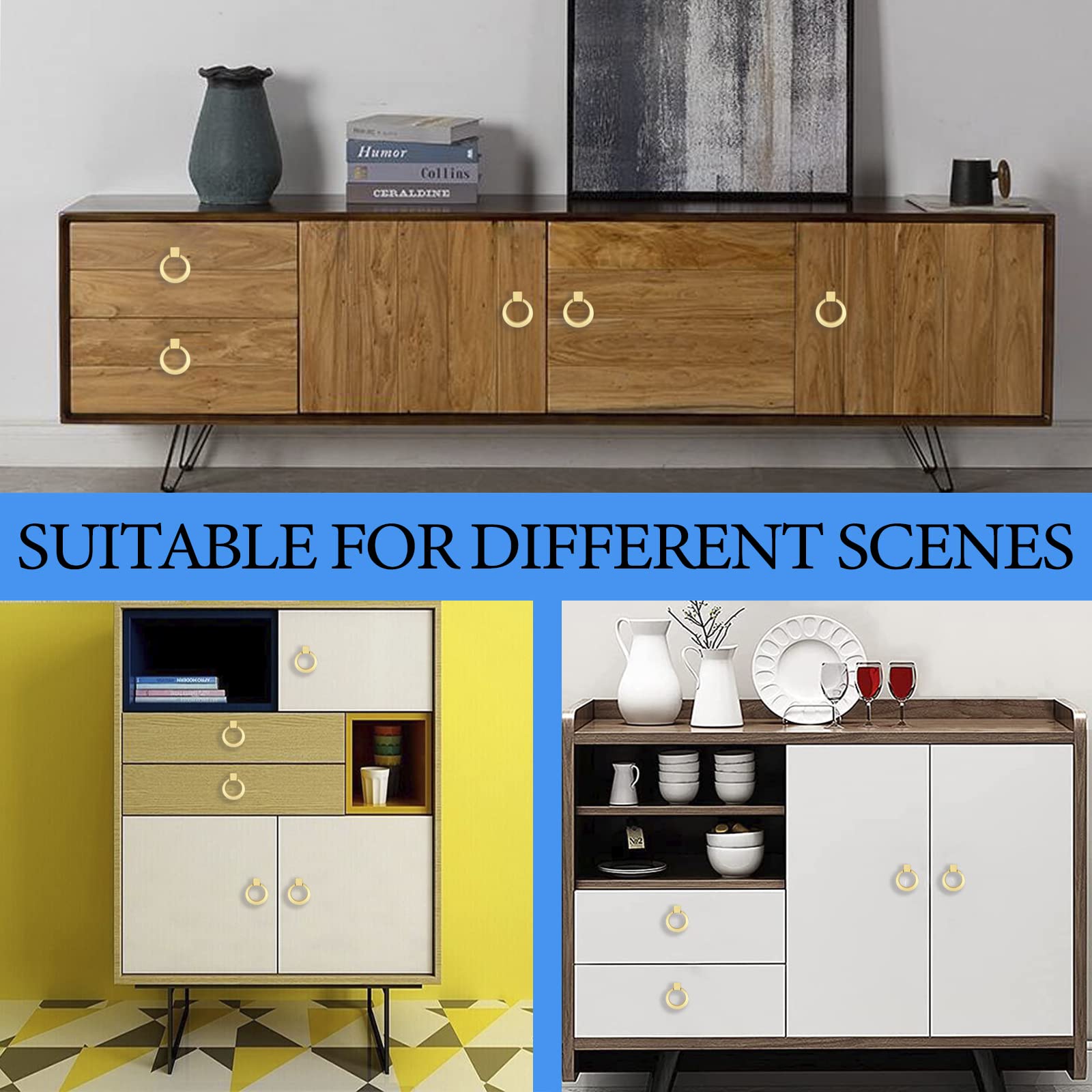 Brushed Brass Cabinet Knobs - Zinc Alloy Round Drawer Pulls for Kitchen Cabinets & Doors - Gold Hardware Handles (2 Pack) - Perfect for Home Renovation, Furniture Upgrades & DIY Projects