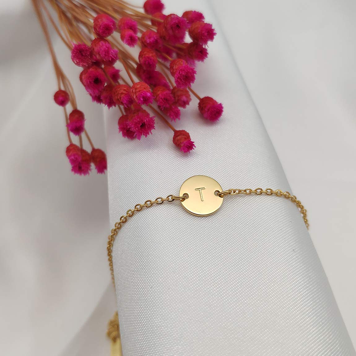 Personalized Initial Bracelet for Women - 18K Gold Plated Stainless Steel Letter Charm Bracelet with Dainty Coin & Disc Pendant - Perfect for Gifts, Anniversaries, and Everyday Elegance