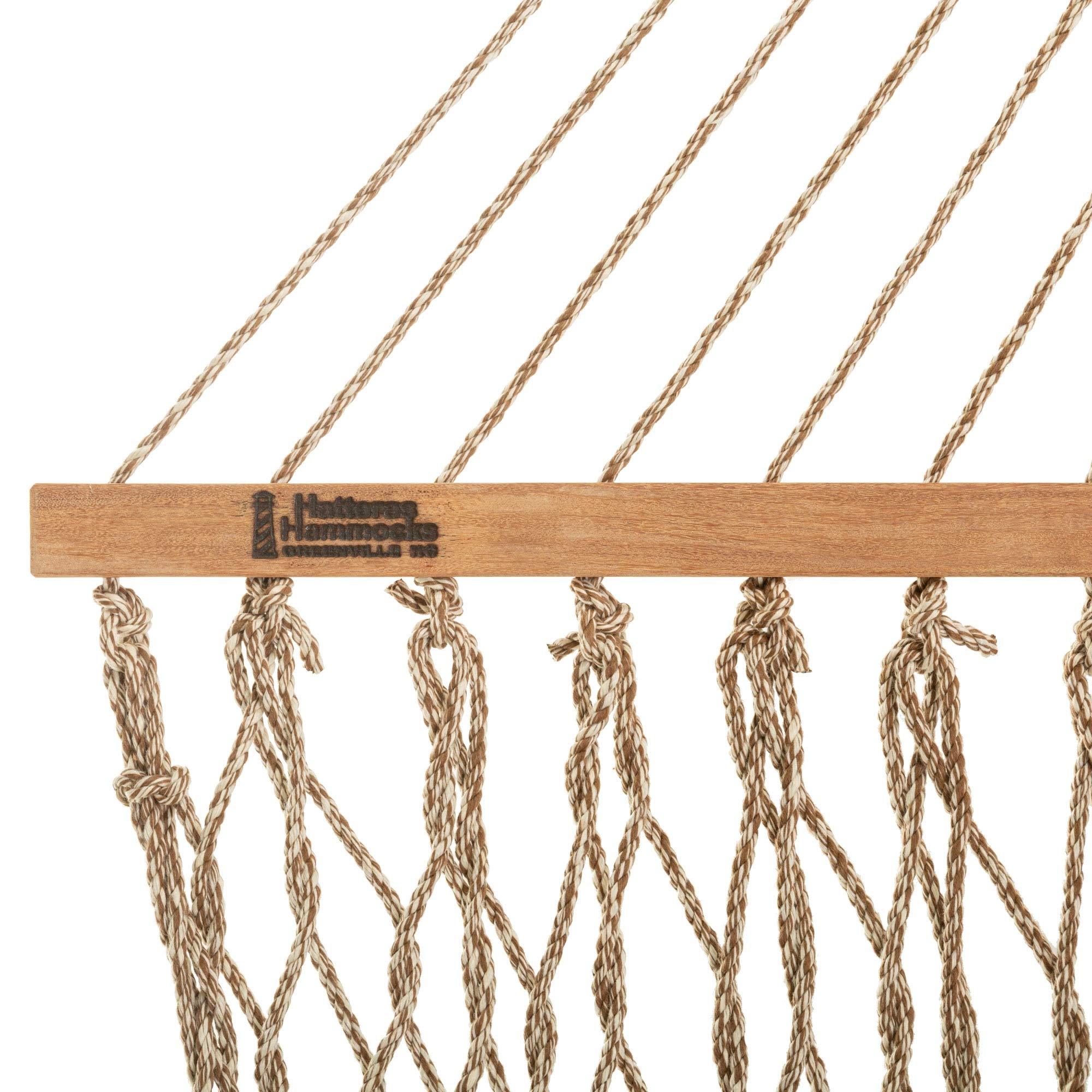 Premium Handwoven Hatteras Hammock - 13ft x 55in Large Antique Brown Oatmeal Rope Hammock with Free Extension Chains & Tree Hooks | 450 LB Weight Capacity | Durable Duracord Material | Made in USA | Perfect for Backyard, Patio, Beach & Camping Relaxation