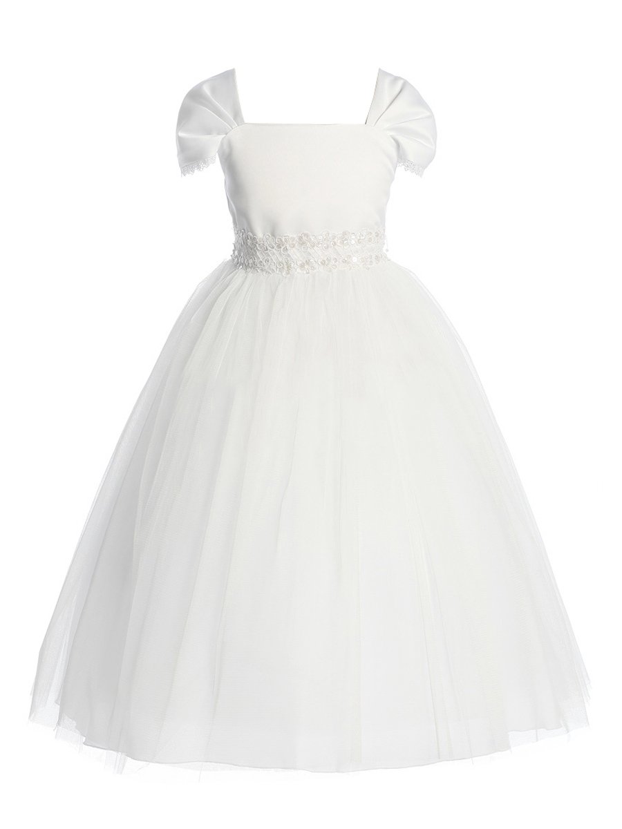 White Flower Girl Dress for Toddler to Teen (Size 1/2-15/16) | Baptism & Communion Gown | Perfect for Weddings, Christenings & Special Occasions - Size 11/12