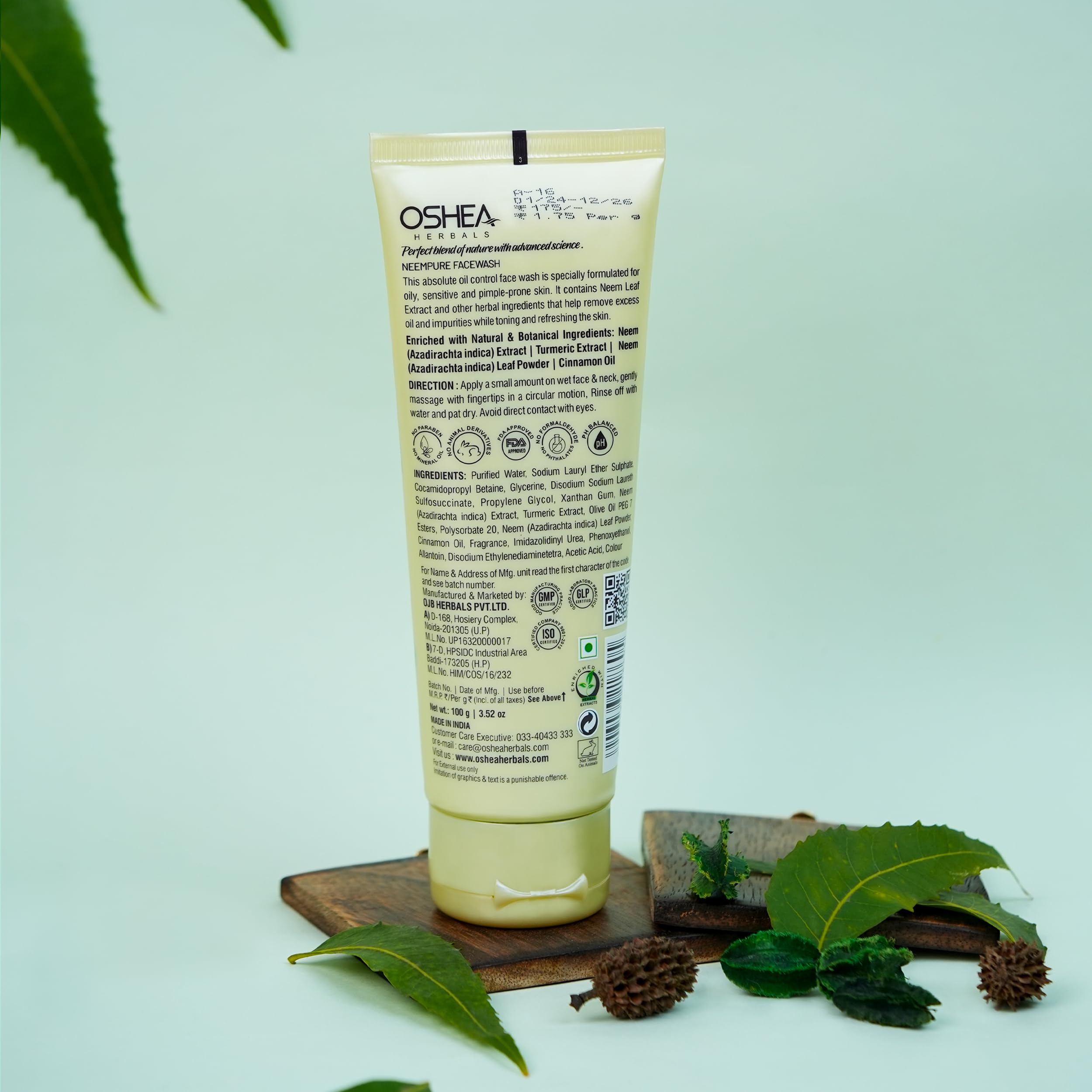 Oshea Herbals Neempure Anti Acne & Pimple Gel Face Wash for Men & Women - Deep Cleansing with Neem Extract & Cinnamon Oil - Controls Sebum, Removes Impurities & Pimples - 100g | Perfect for Daily Skincare Routine & Acne-Prone Skin