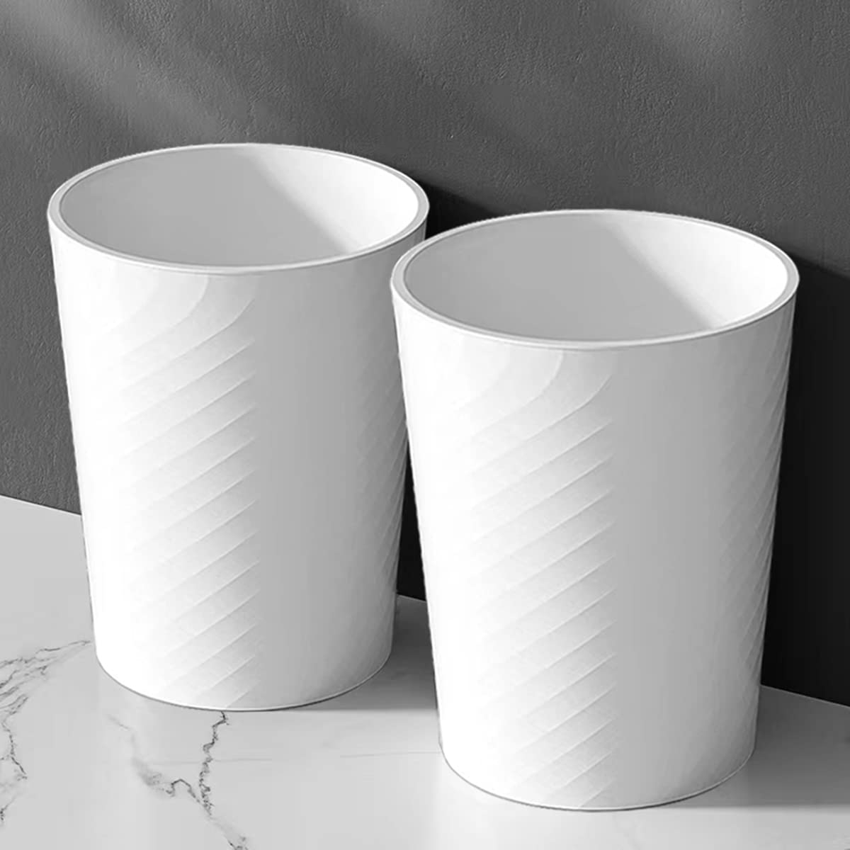 1.8 Gallon Small Bathroom Trash Can - 2 Pack White Waste Basket for Toilet, Office & Bedroom | Perfect for Bathrooms, Home Offices & Bedside Waste Disposal