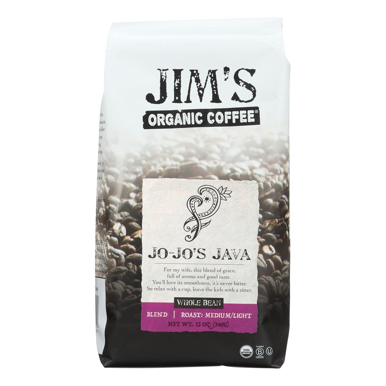 Organic Coffee Jo-Jo's Java 12 Oz - Pack of 66 | Premium Dark Roast Coffee Beans for Home, Office & Gifts | USDA Certified, Rich Flavor, Sustainable Sourcing