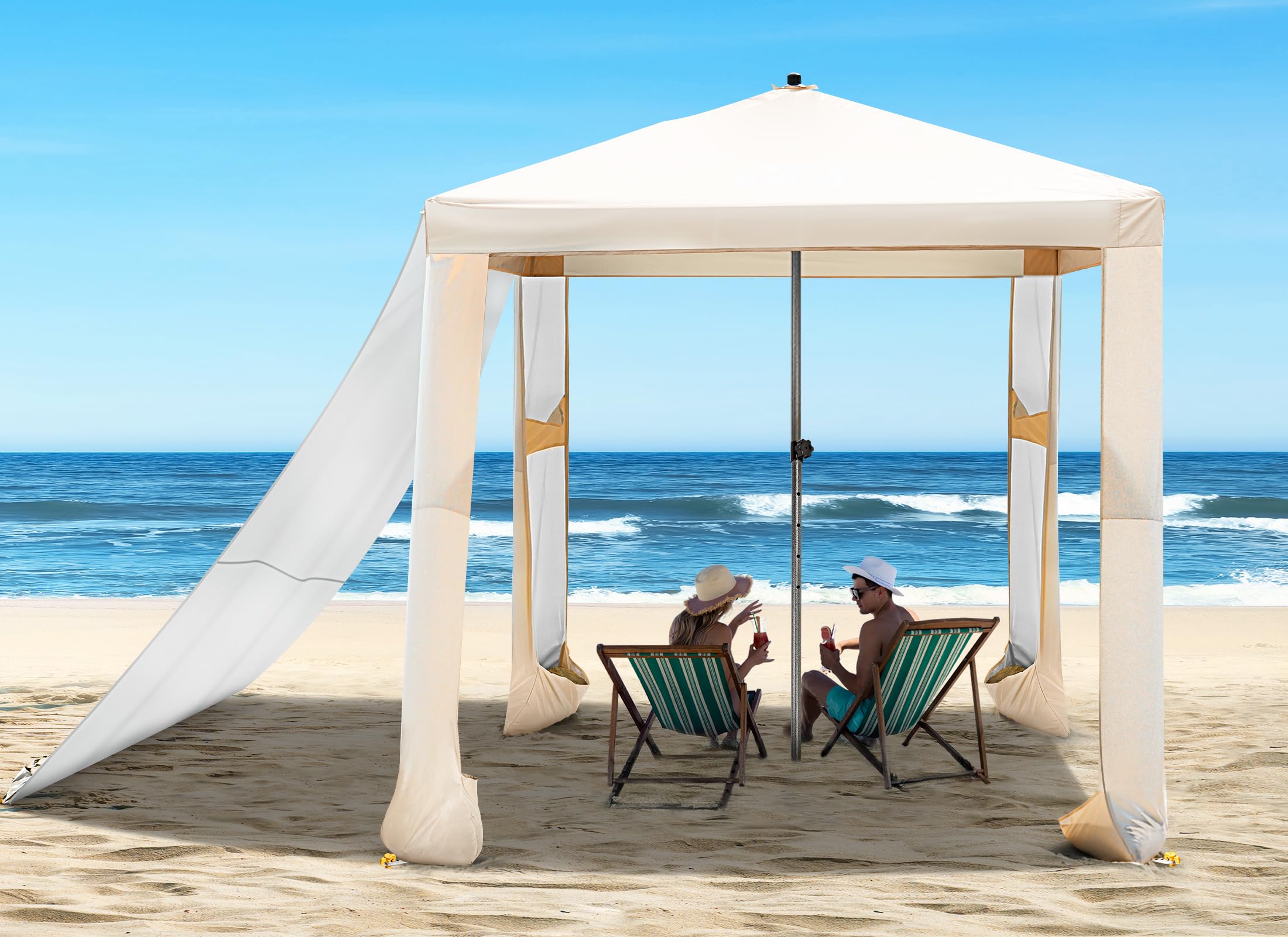 UPF 50+ Beach Canopy Tent - 6.2x6ft Portable Sun Shelter with Adjustable Height & Waterproof Side Walls | Perfect for Family Beach Days, Picnics, and Outdoor Gatherings | Includes Interior Pockets & UV Protection