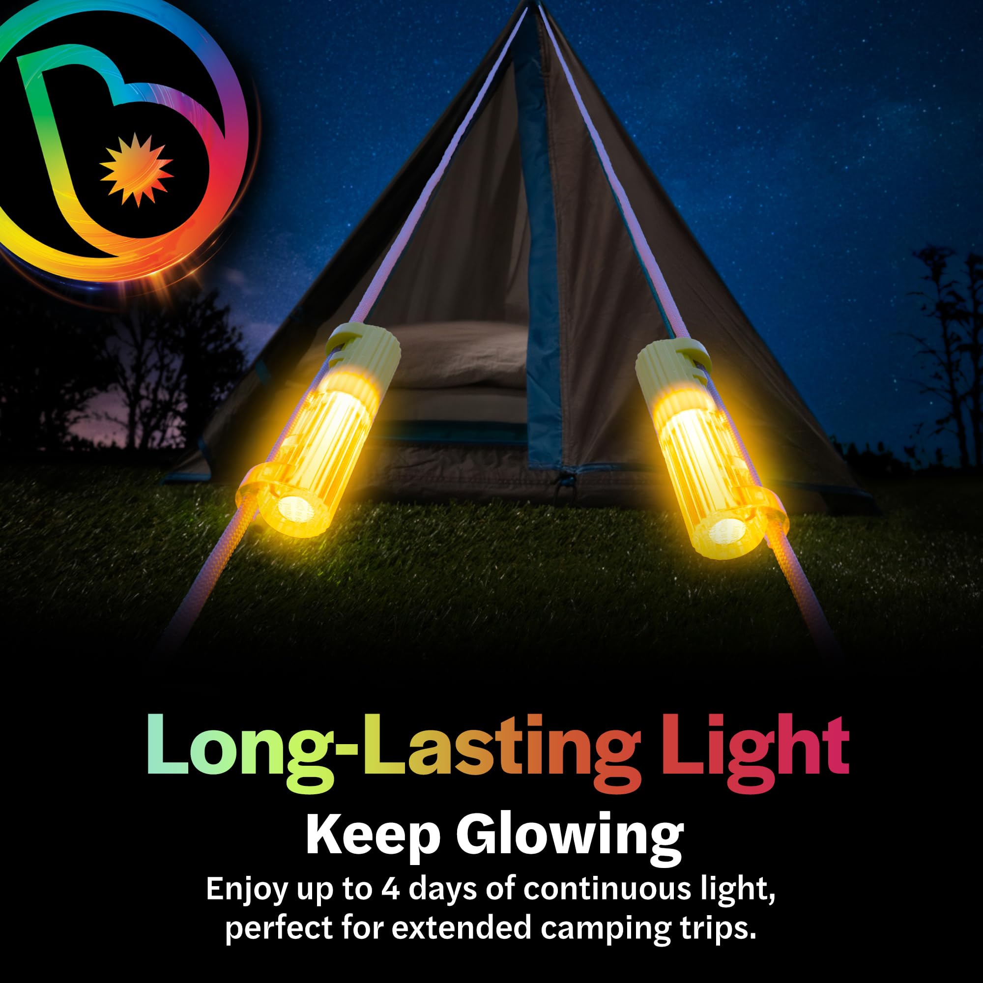 Brightz LED Tent String Lights - Waterproof & Durable Camping Lights for Outdoor Safety - Keep Tent Guy-Lines Visible at Night - Perfect for Camping, Backpacking, Hiking & Emergency Lighting