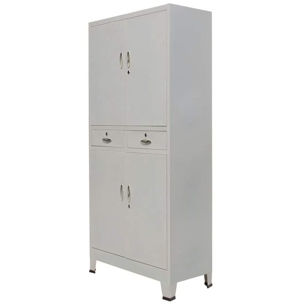 Lockable 4-Door Steel Office Storage Cabinet - Adjustable Shelves, Vertical Floor Cabinet for Home Office, Living Room & Workspace Organization