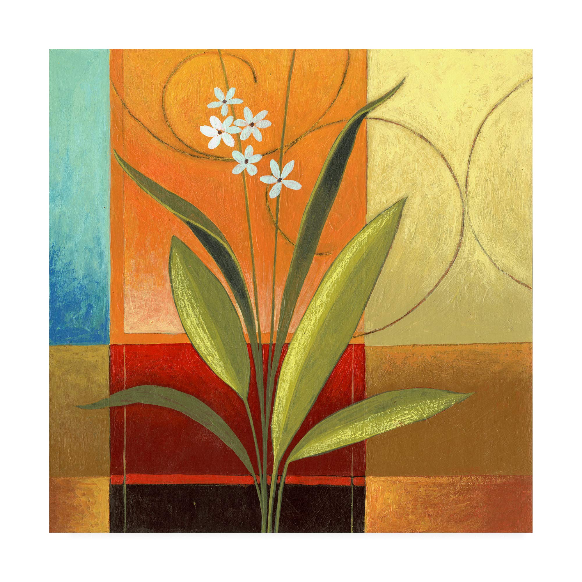 Pablo Esteban Wide Palm On Patches 18x18 Canvas Art Print - Tropical Wall Decor for Living Room, Bedroom & Office