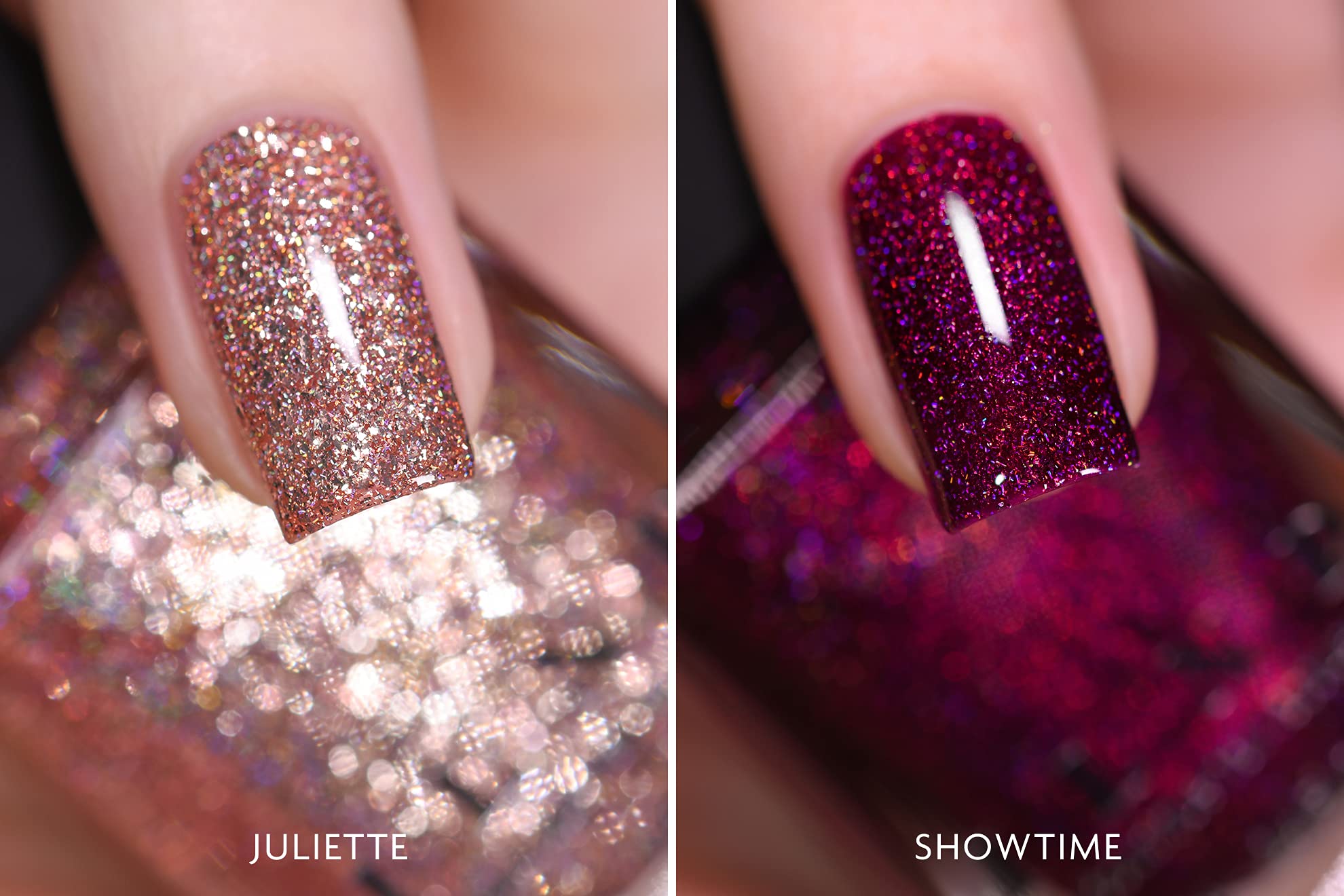 ILNP Metallic Rose Gold & Deep Raspberry Holographic Nail Polish Duo - Long Lasting Holographic Nail Lacquer for Salon Quality Manicures at Home, Perfect for Parties, Weddings & Special Occasions
