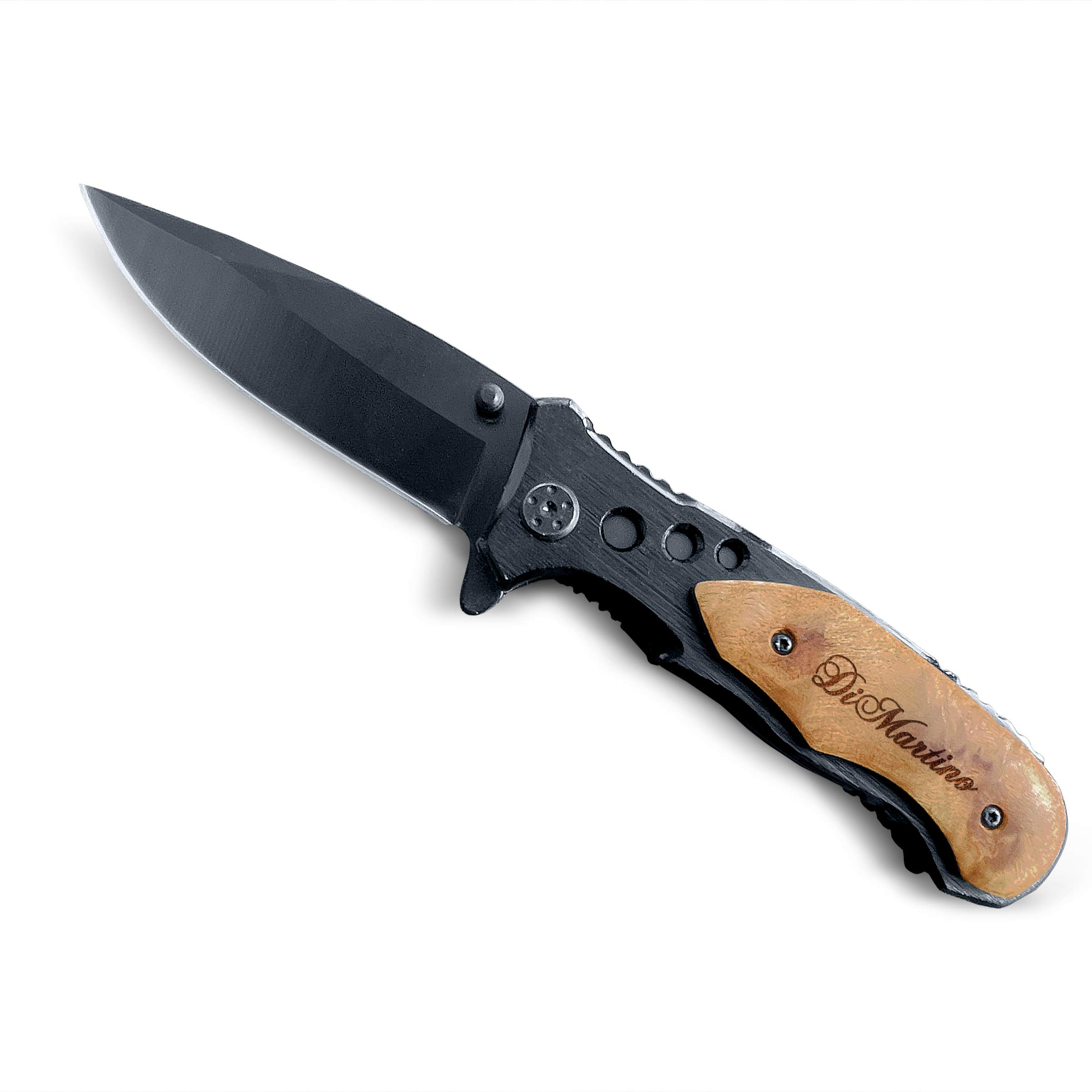 Personalized Engraved Folding Knife with Wooden Box & Clip - Custom Gift for Men, Dad, Husband - Perfect for Camping, Hiking, and Outdoor Adventures