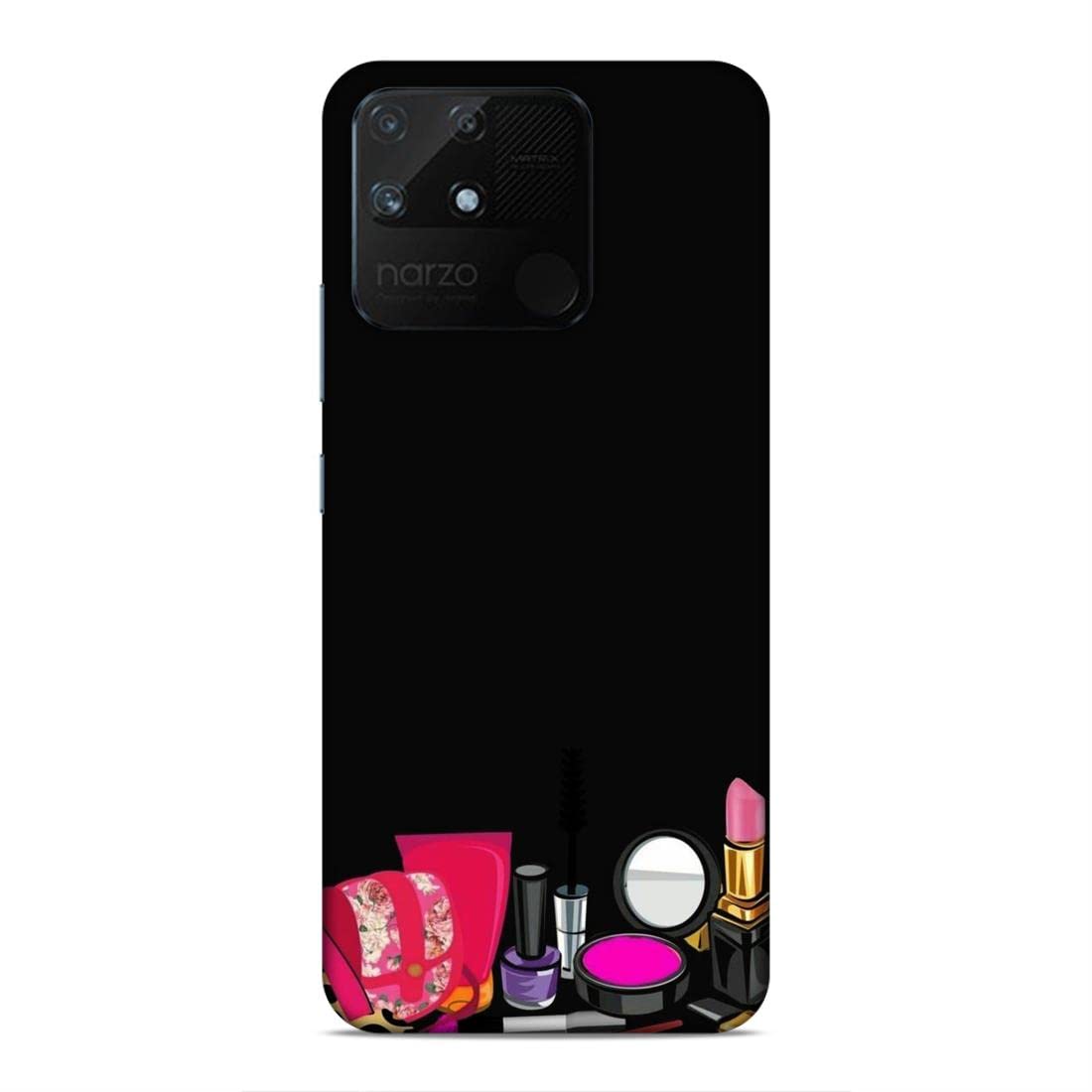 LETAPS® Printed Hard Phone Case for Realme Narzo 50A - Mirror & Lipstick Holder | Girly Makeup Design | Protective Shockproof Cover for Women (Perfect for Parties, Shopping & Daily Use)