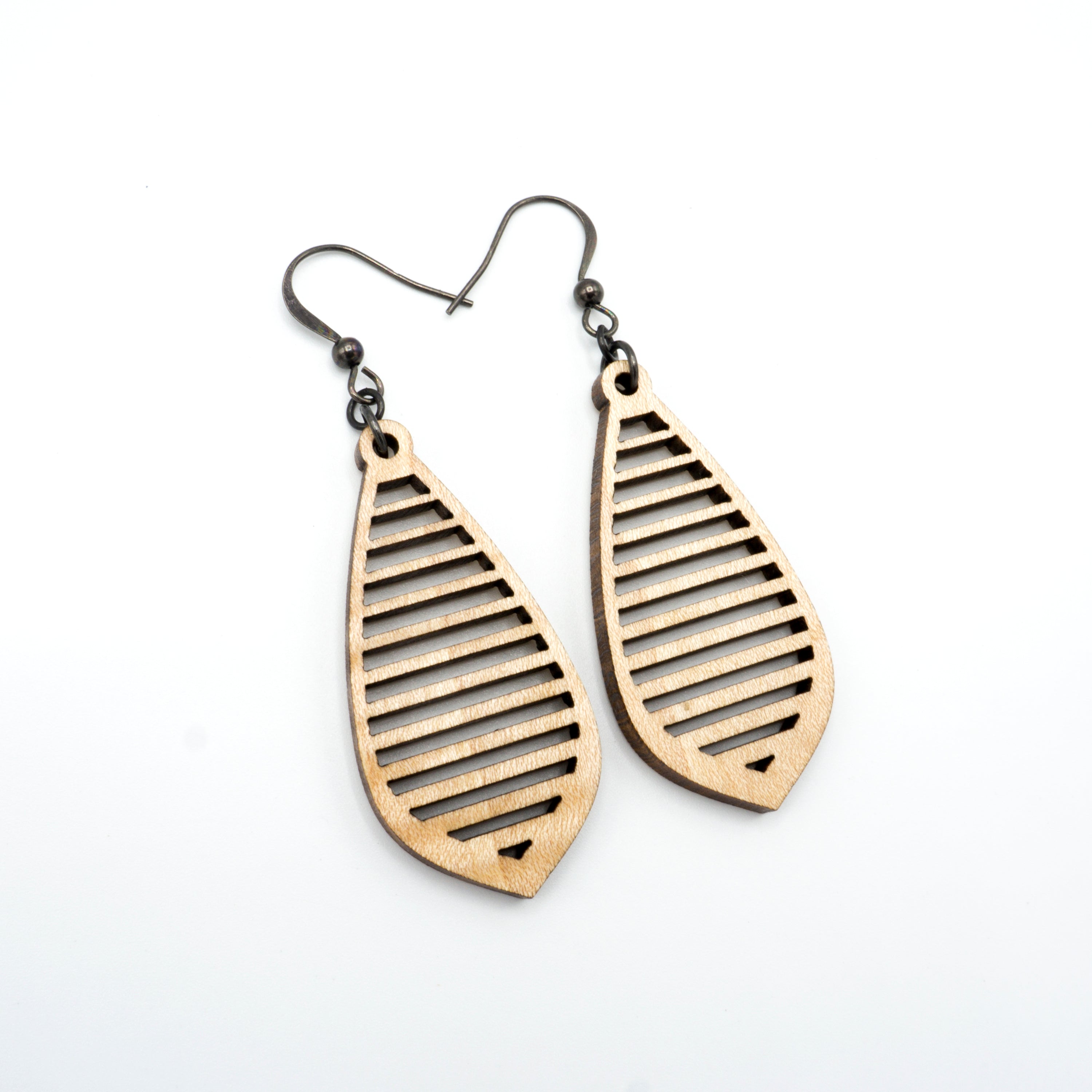 Gem Point 10 [S] - Handmade Curly Maple Wood Earrings | Lightweight Dangle Earrings for Women | Perfect for Boho, Casual & Office Wear