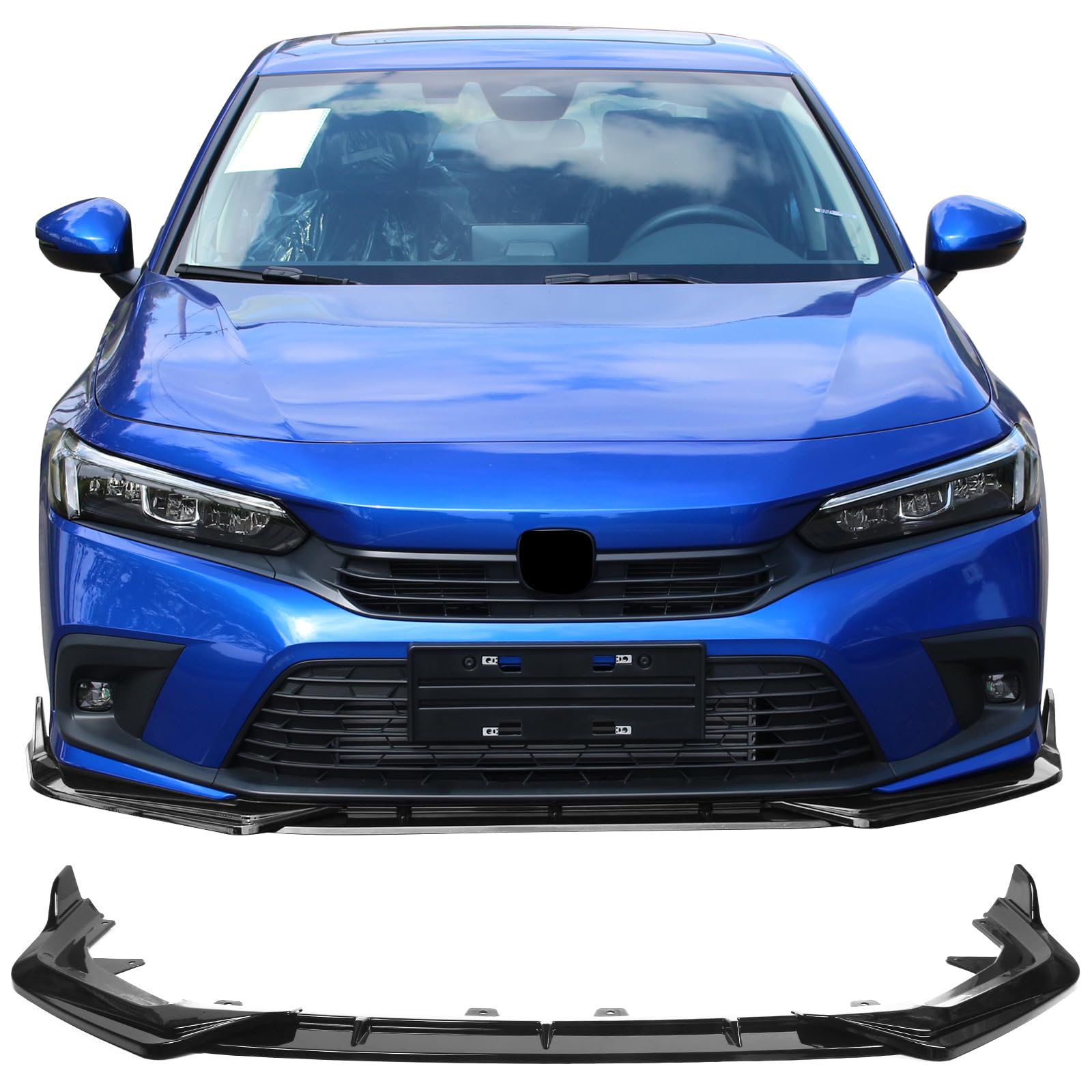 IKON MOTORSPORTS Front Bumper Lip for 2022-2024 Honda Civic 11th Gen Sedan & Hatchback | Gloss Black PP Lower Lip Spoiler Body Kit | Enhances Aerodynamics & Sporty Look for Street Racing & Car Shows