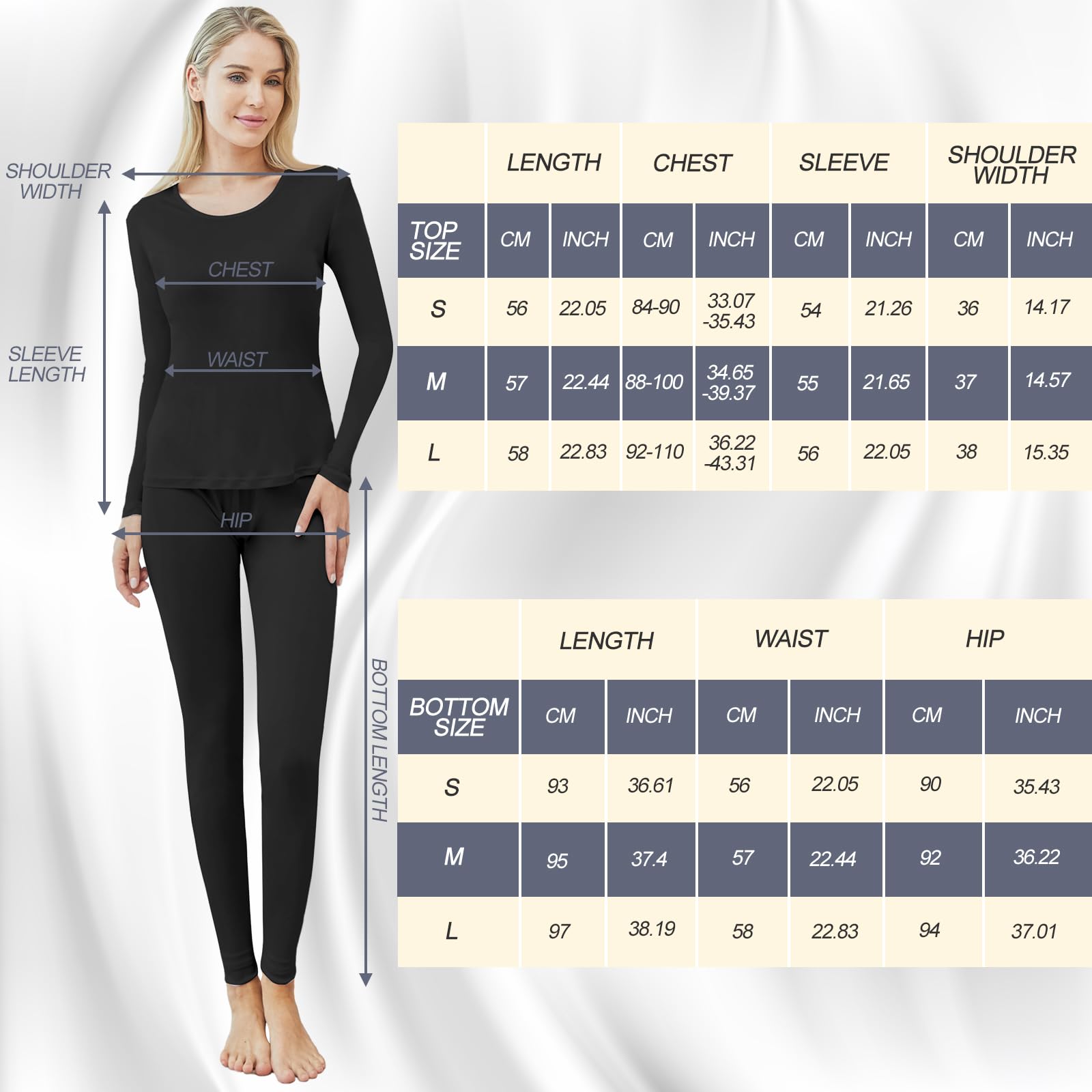 Panitay 2-Pack Women's 100% Mulberry Silk Thermal Underwear Set - Long Sleeve Top & Pants Base Layer for Winter - Warm Silk Pajama Set for Sleeping, Lounging & Cold Weather Comfort