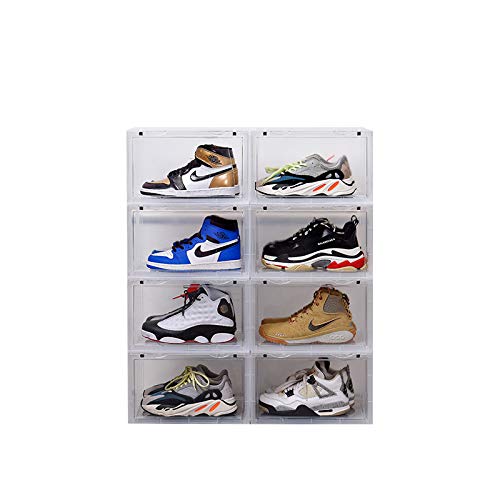 K.T.Z Magnetic Side Open Clear Plastic Shoe Storage Box - Stackable, Foldable Sneaker Organizer (14.2x11x8.7 Inch, D-Style Transparent, 8-Pack) - Perfect for Closet Organization, Shoe Rack Display & Sneaker Collection Storage