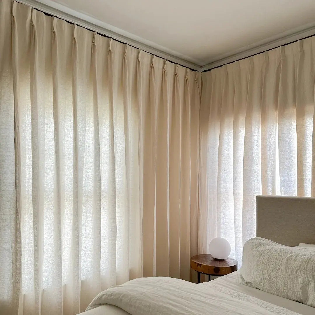 Premium Belgian Linen Flax Pleated Curtains - Blackout Drapes for Living Room & Bedroom - Eco-Friendly Natural Fiber Window Treatments for Home Decor