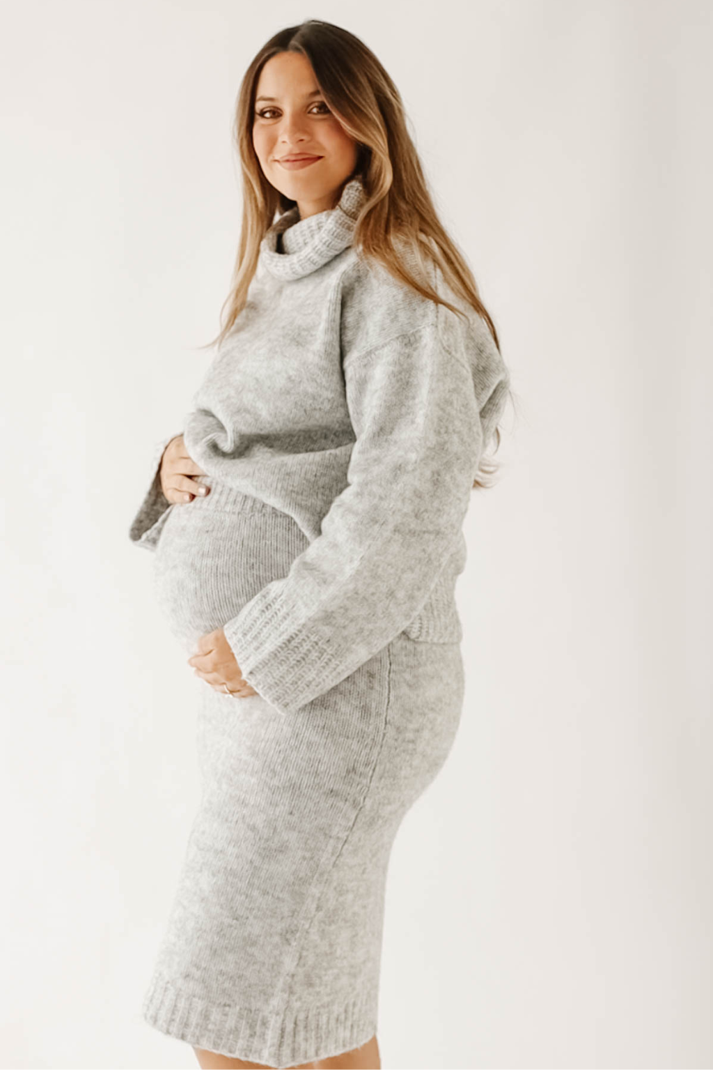 Robyn Knit Skirt in Heather Grey - Bump Friendly Maternity Skirt for Pregnancy Comfort | Perfect for Work, Casual Outings & Baby Showers