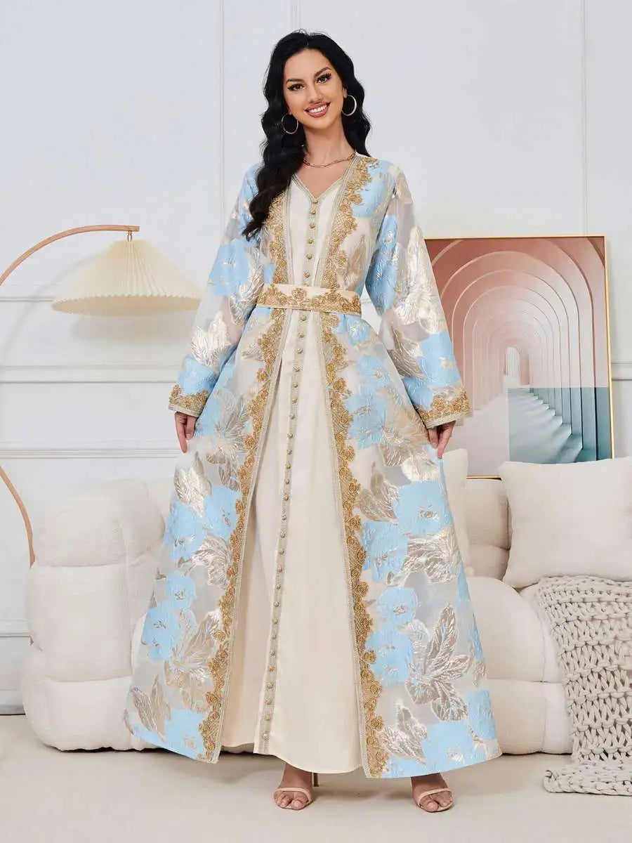 2 Piece Set Women's Elegant Eid Caftan Dress with Inner Sleeveless Lining - Perfect for Eid Celebrations, Ramadan Outfits & Special Occasions