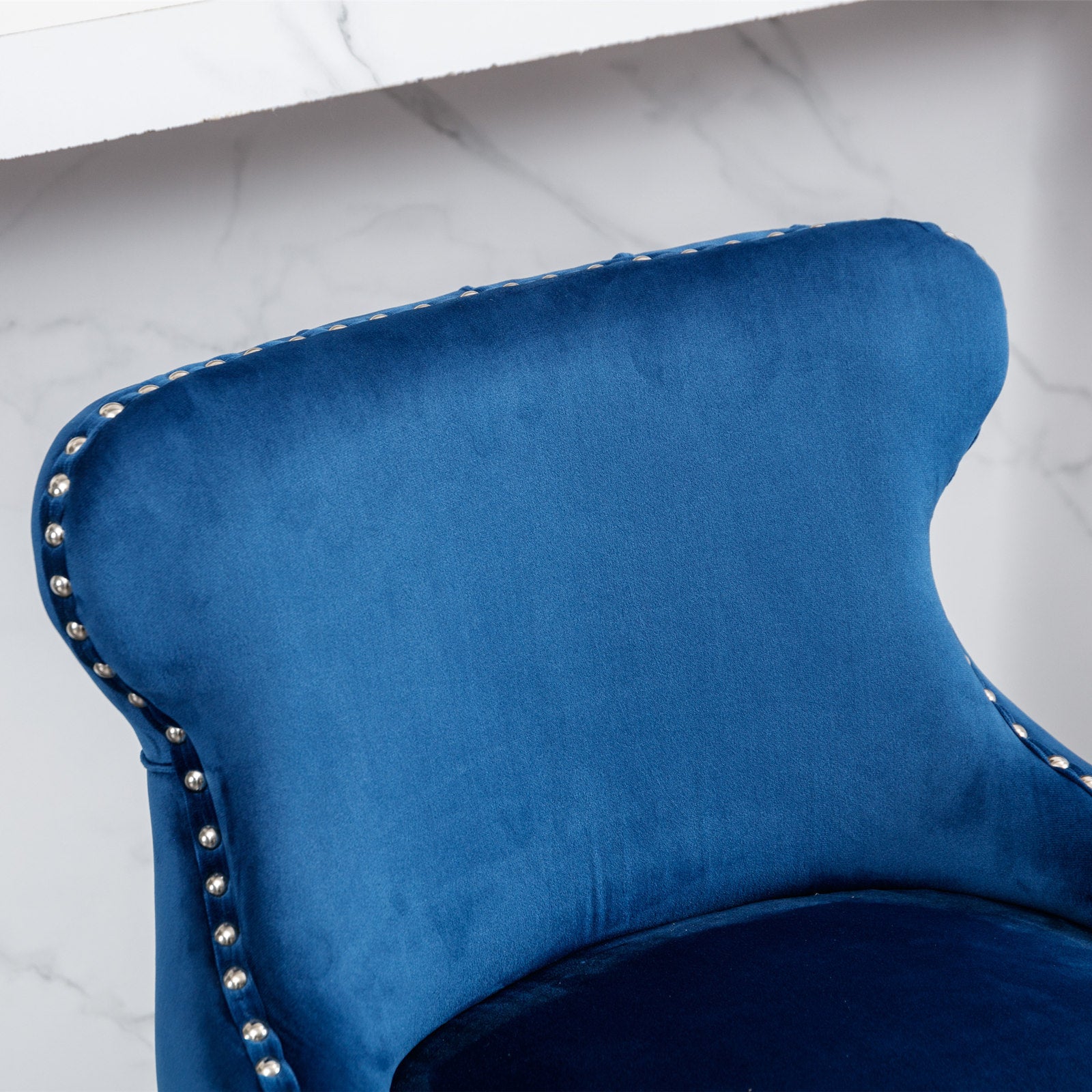 Contemporary Velvet Upholstered Wingback Bar Stools with Button Tufted Design, Wooden Legs & Chrome Nailhead Trim - Set of 4 Blue Bar Chairs (SW1824BL) for Kitchen Island, Breakfast Nook & Home Bar Decor